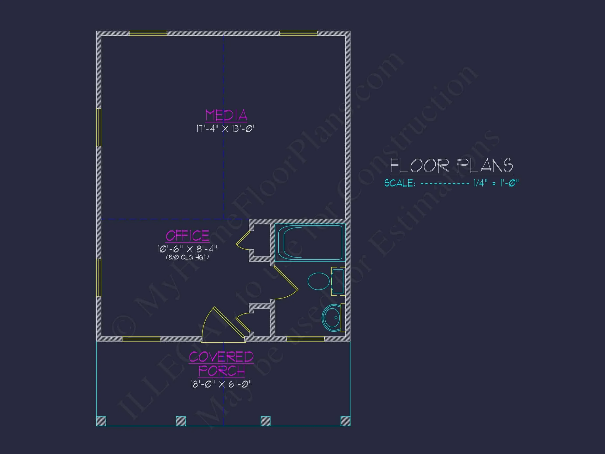 11-1891 HOUSE PLAN - 1-Bed, 1-Bath, 396 SF Craftsman Cottage Home Plan 12 Compact house Floor Plan with Detailed CAD Architecture Design