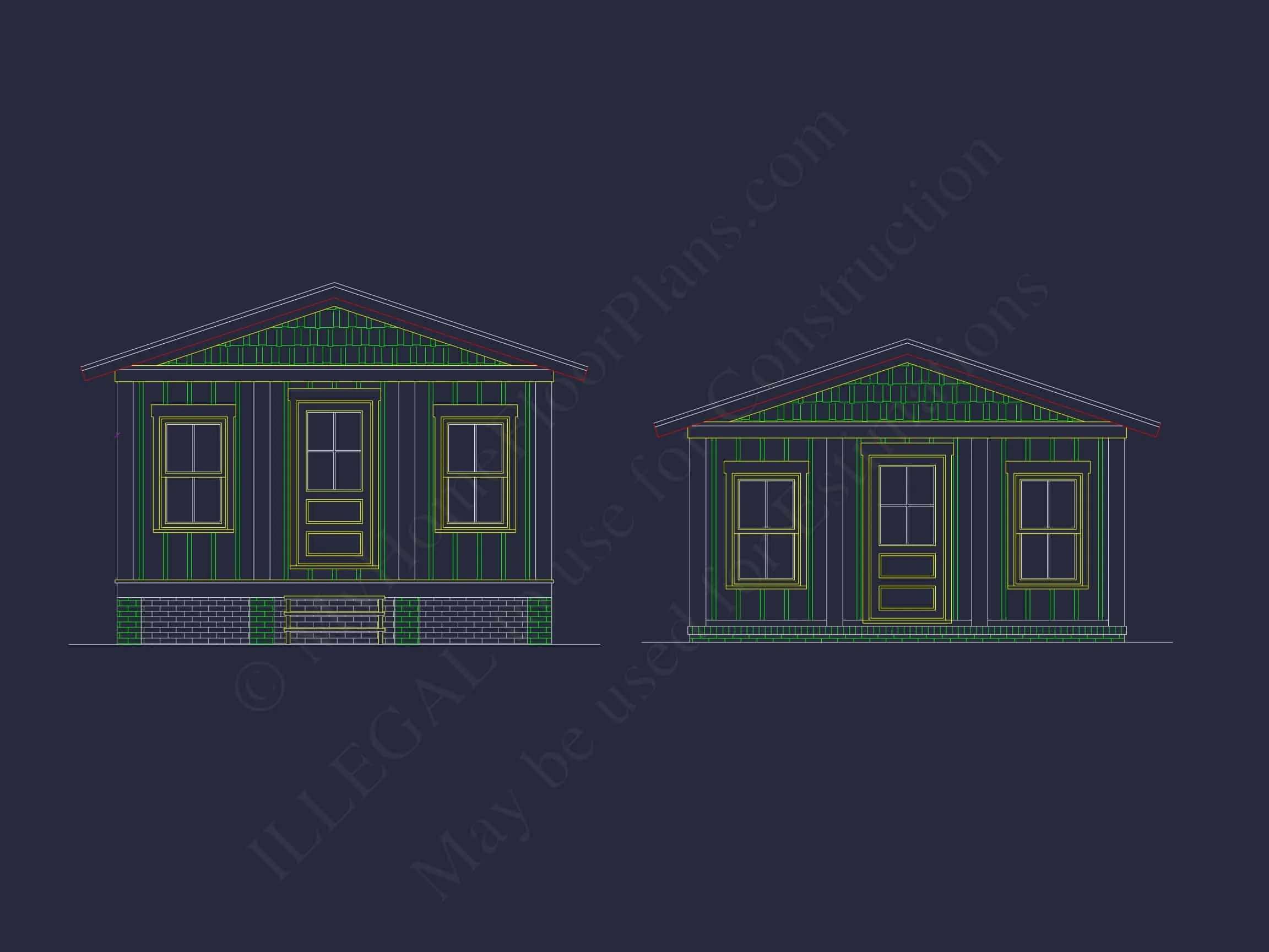 11-1891 HOUSE PLAN - 1-Bed, 1-Bath, 396 SF Craftsman Cottage Home Plan 3 Compact house Floor Plan with Detailed CAD Architecture Design