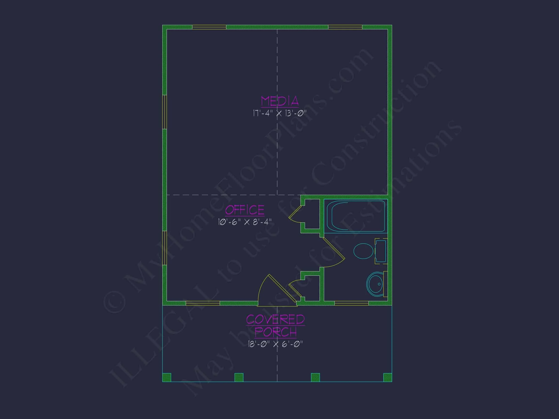 11-1891 HOUSE PLAN - 1-Bed, 1-Bath, 396 SF Craftsman Cottage Home Plan 4 Compact house Floor Plan with Detailed CAD Architecture Design