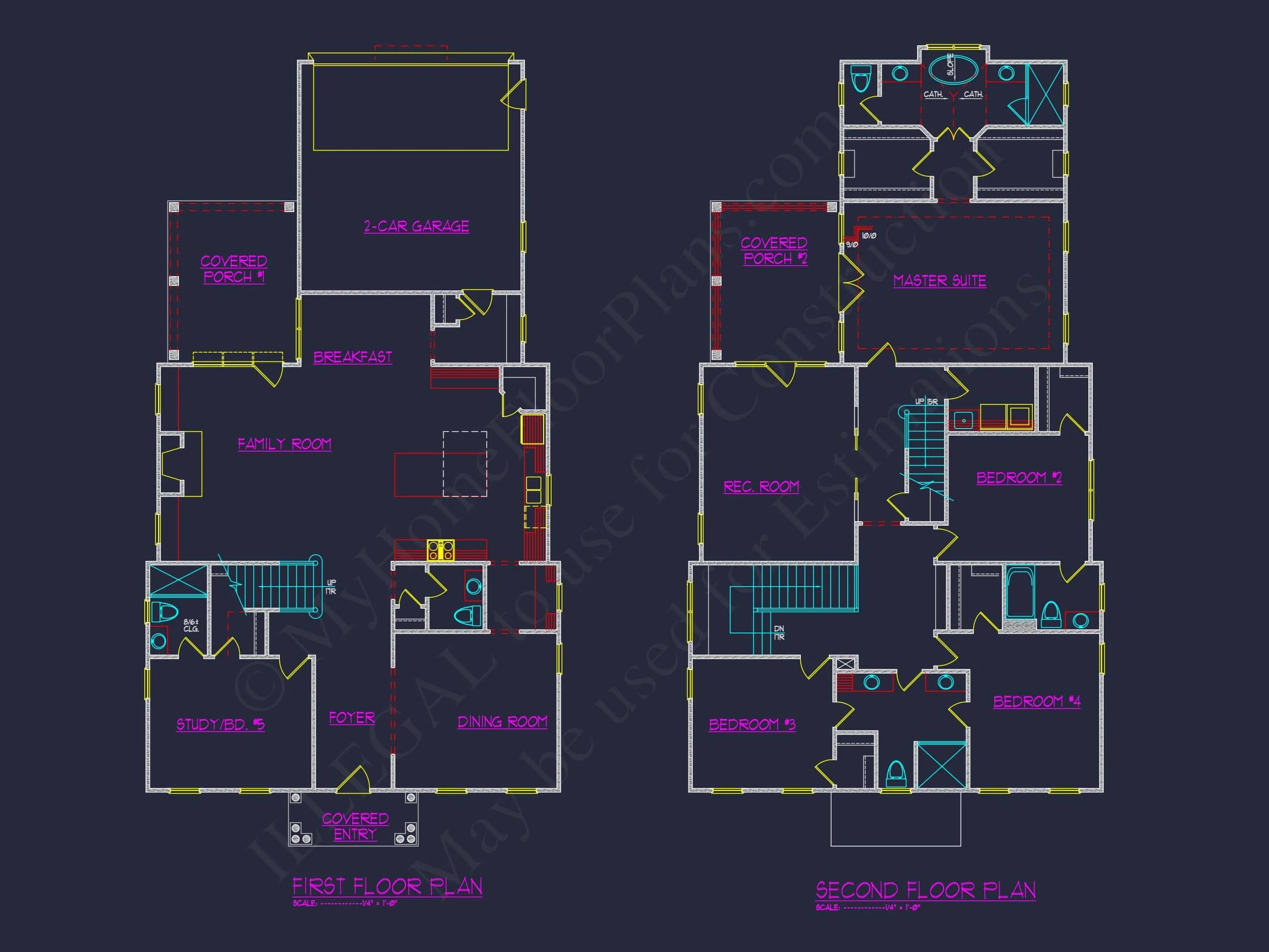 11-1693 HOUSE PLAN - Traditional Colonial Home Plan - 4-Bed, 3-Bath, 2,400 SF 6 Colonial Revival house Plan with 5 Beds, CAD Floor Designs