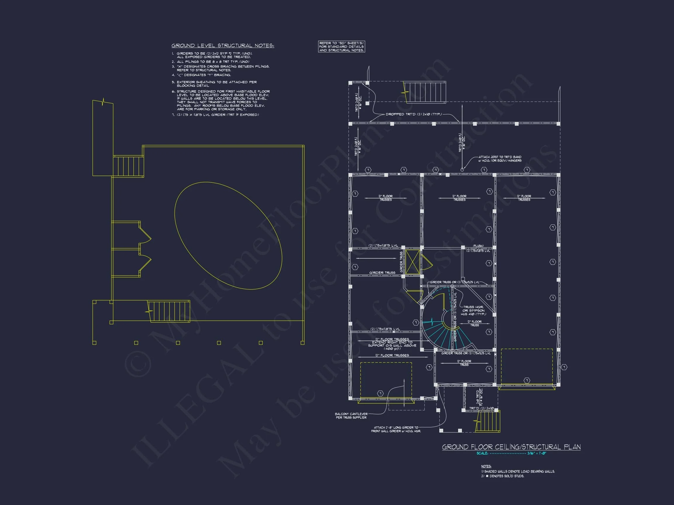 Coastal house Floor Plan with 7+ Bedrooms and CAD Designs