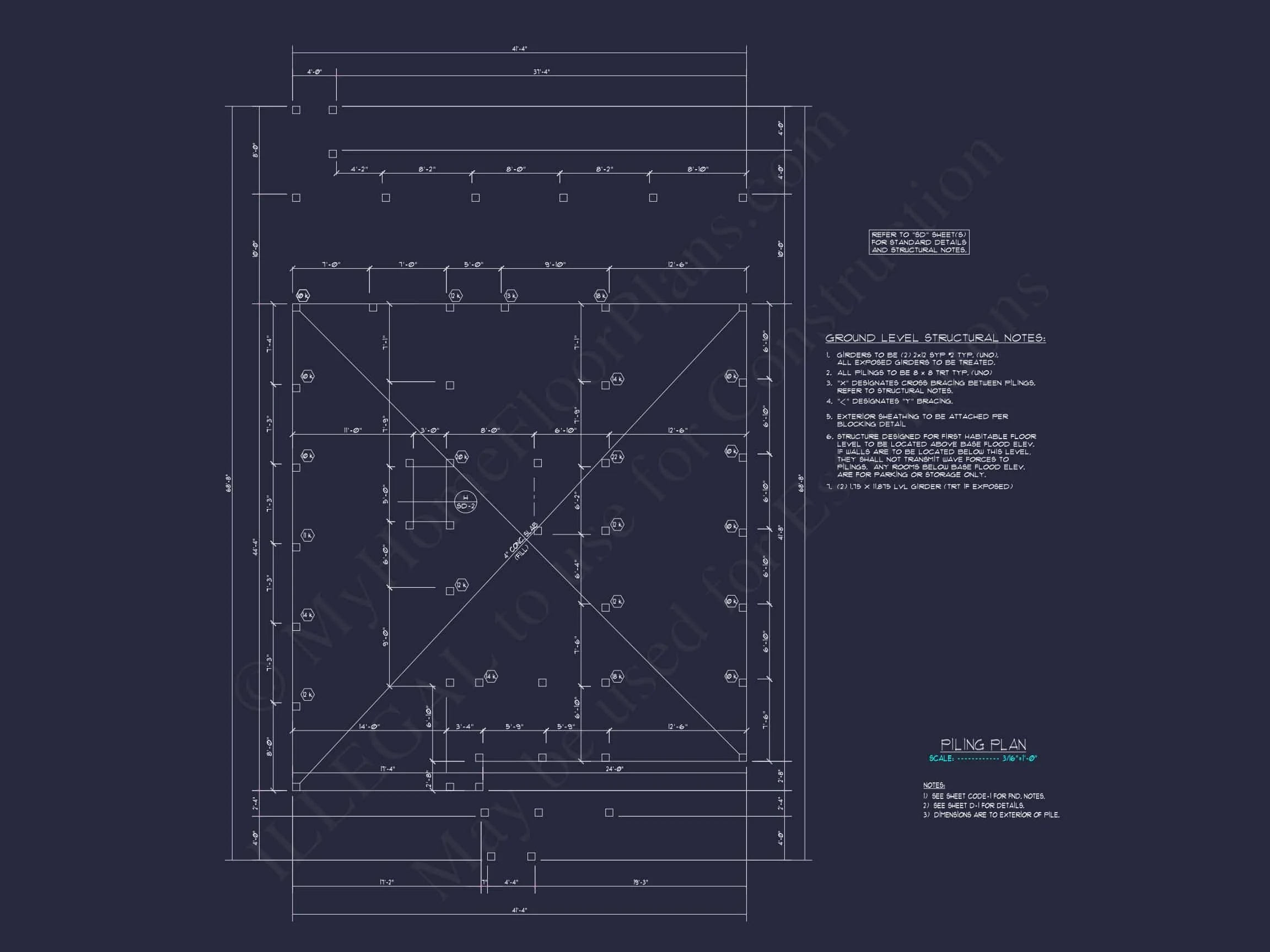 Coastal house Floor Plan with 7+ Bedrooms and CAD Designs