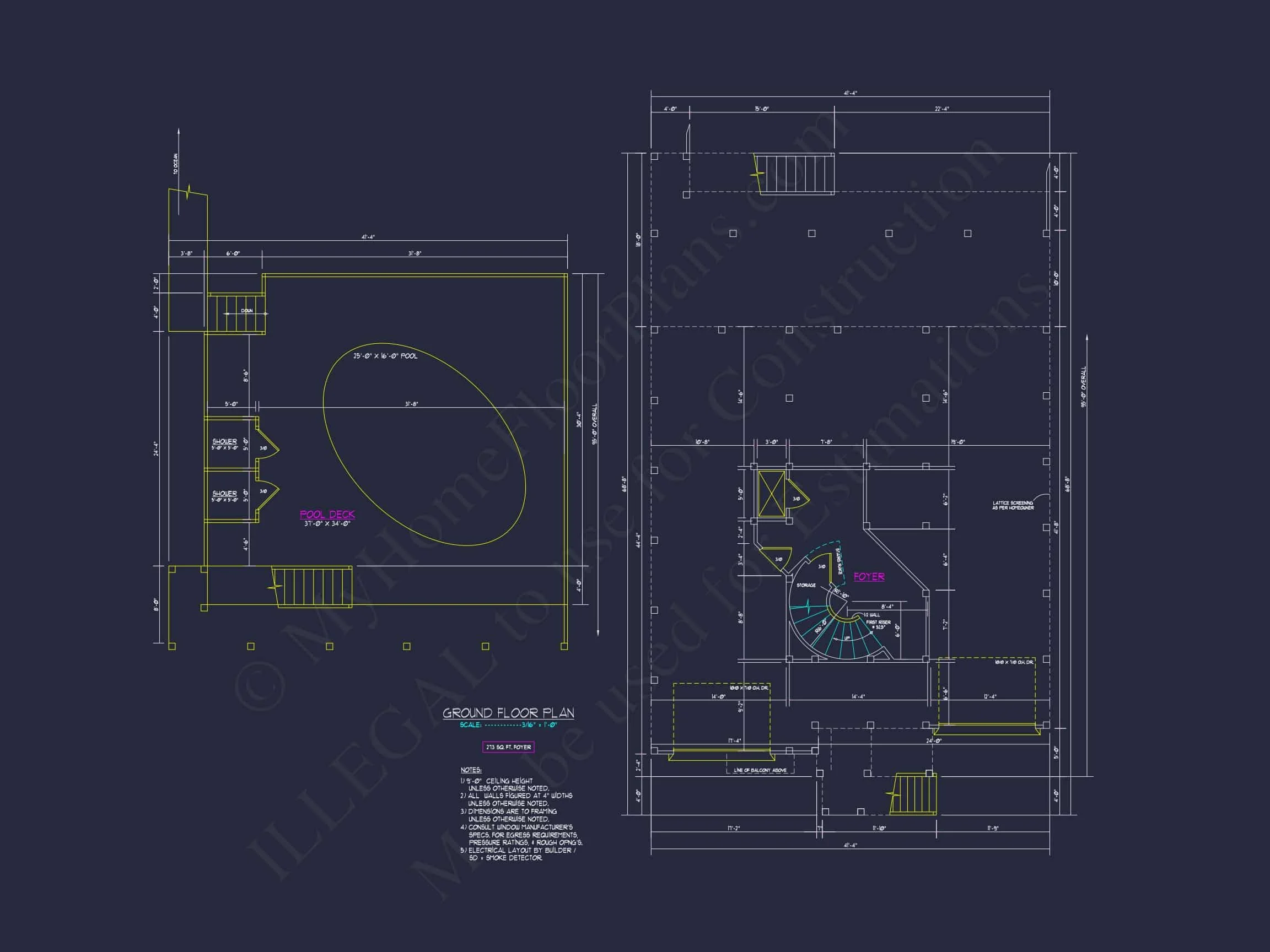 Coastal house Floor Plan with 7+ Bedrooms and CAD Designs
