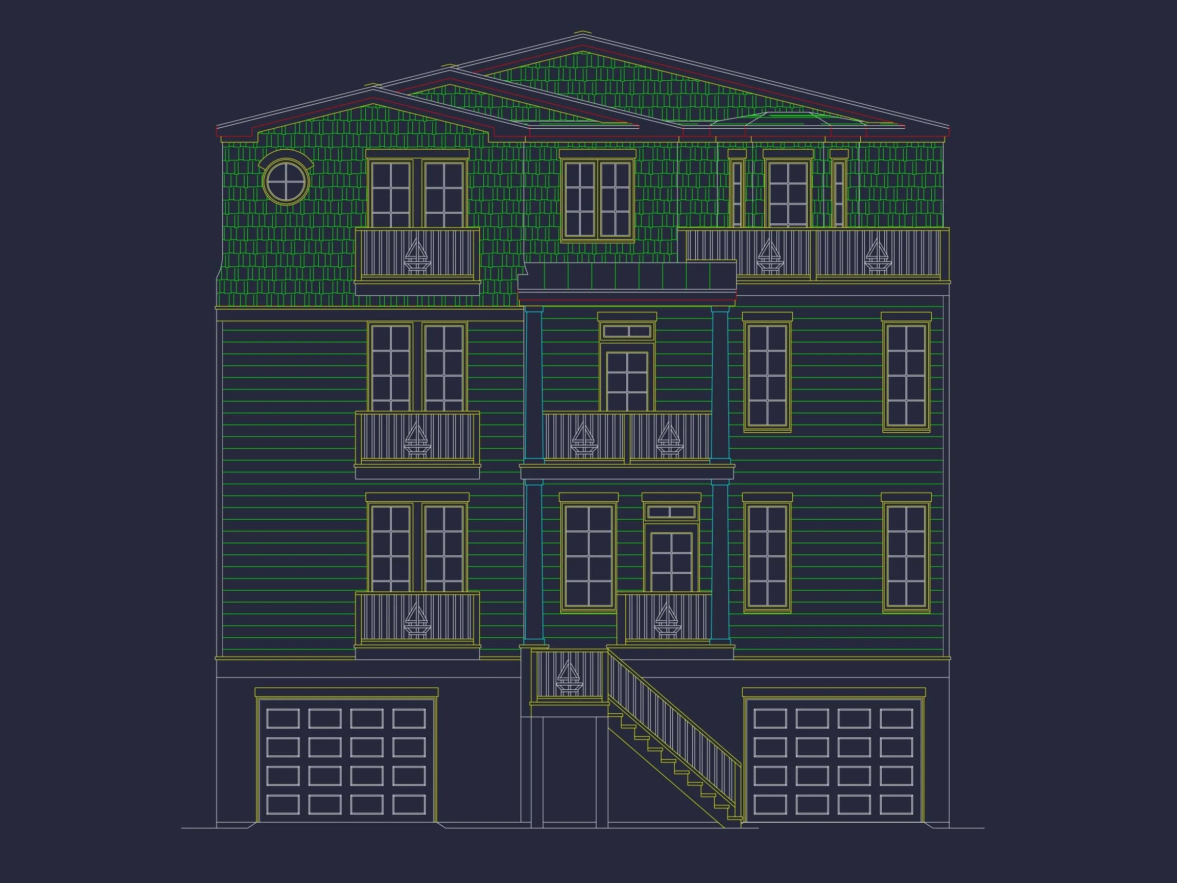 Coastal house Floor Plan with 7+ Bedrooms and CAD Designs