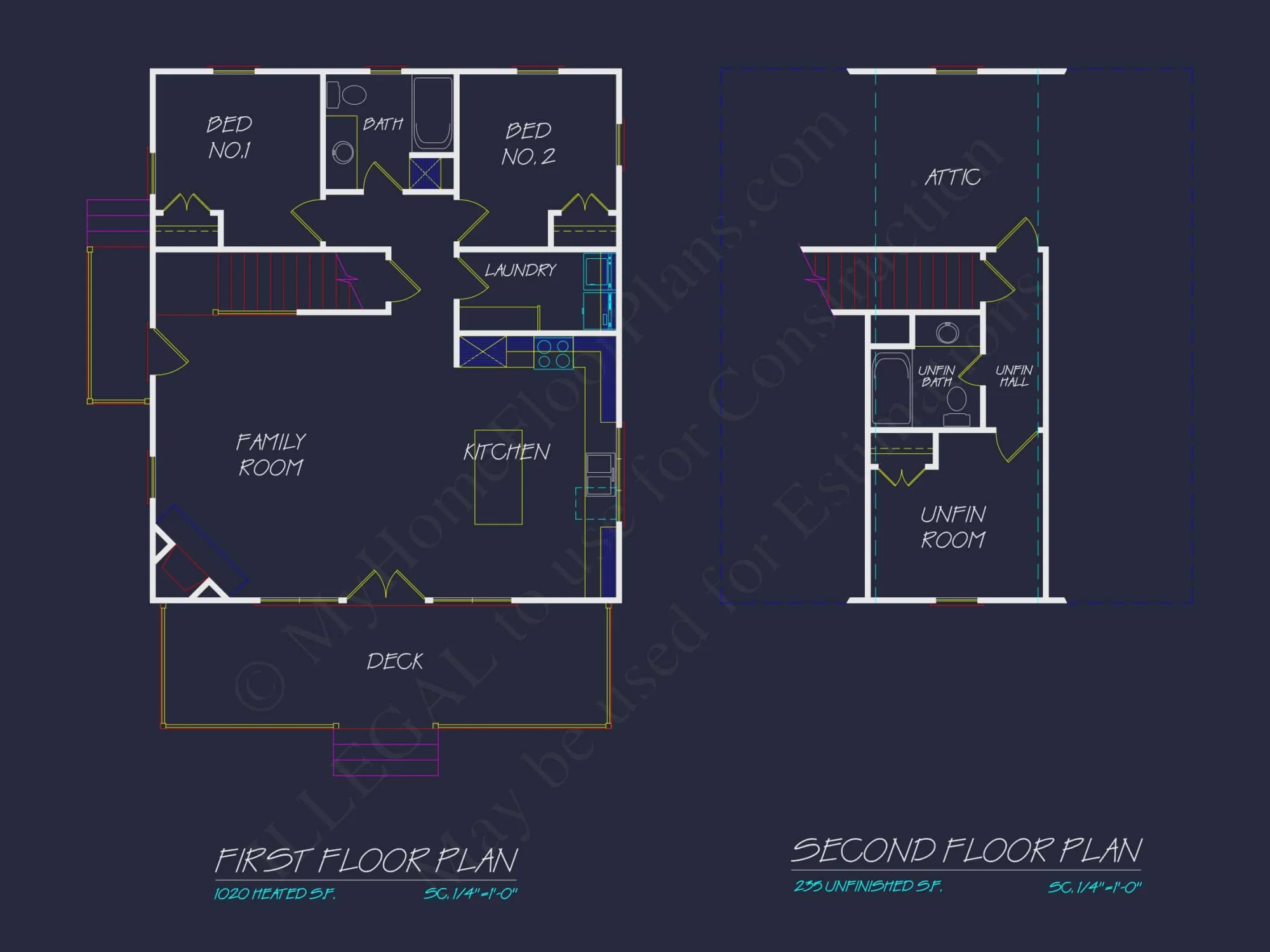 Cozy Cabin house Plan - 1020 Sq. Ft. Floor Plan with CAD & Blueprint Designs