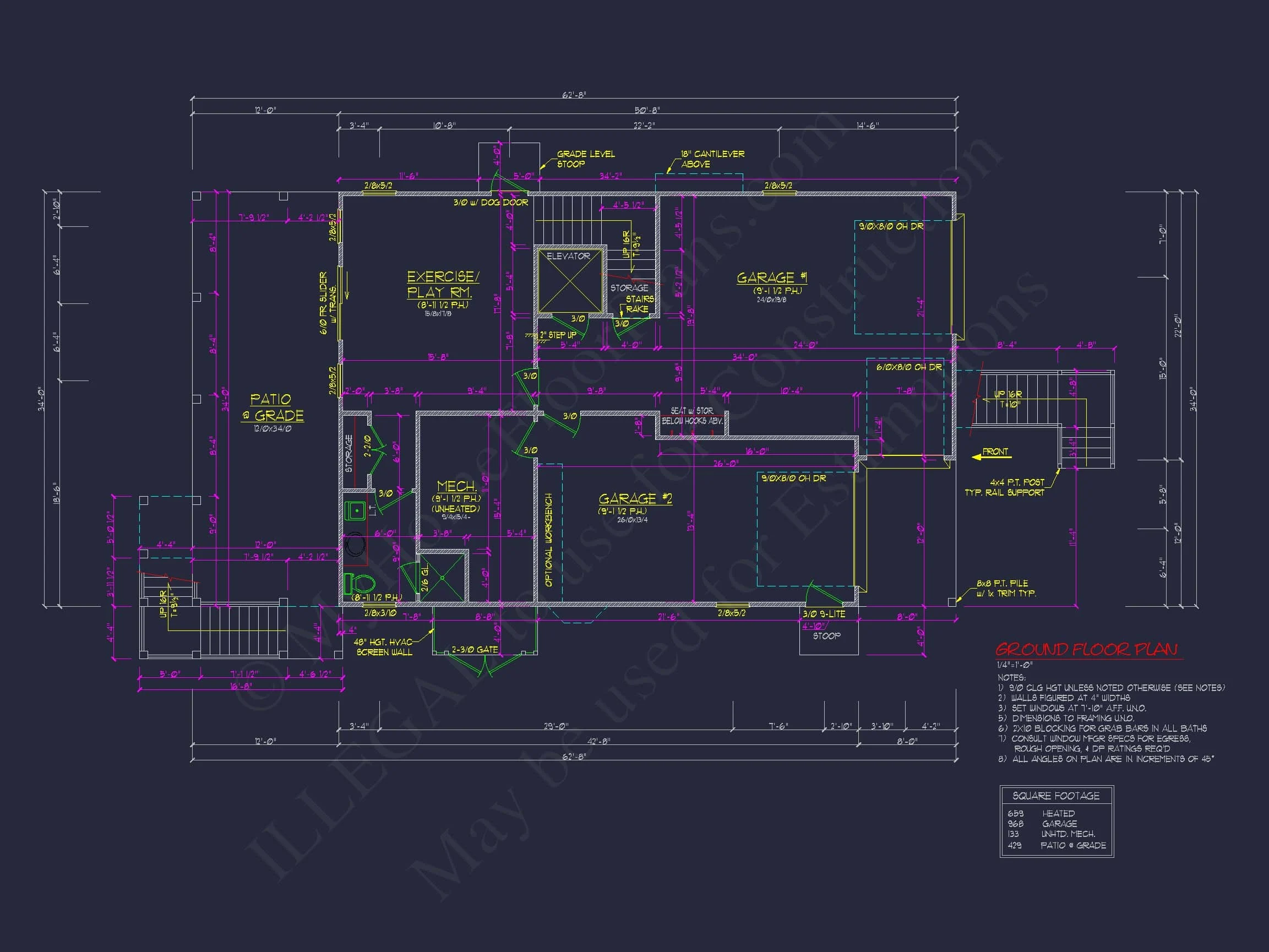8-1825 HOUSE PLAN - Beach Coastal House Plan with 3 Floors & 4 Bedrooms 14 Beach Coastal house Plan with 3 Floors & 4 Bedrooms