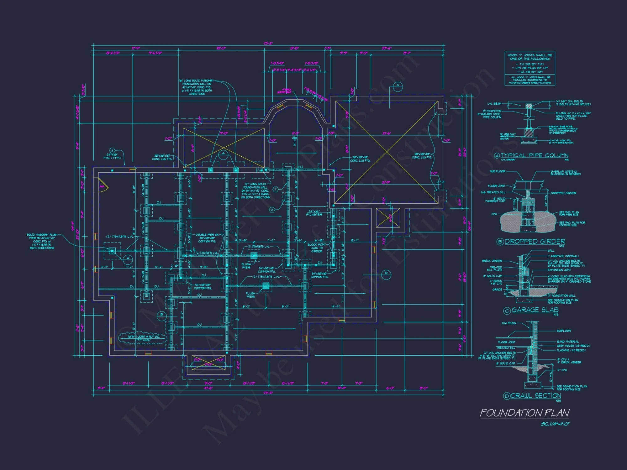 Classic Georgian house Plan: Detailed Floor Plan & CAD Designs