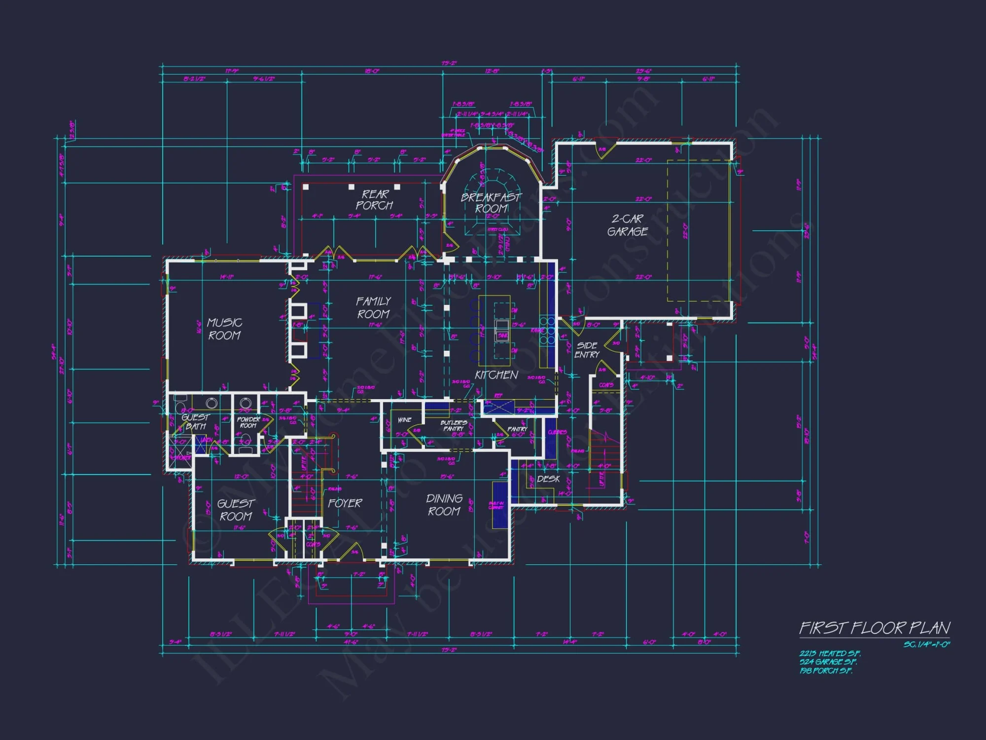 Classic Georgian house Plan: Detailed Floor Plan & CAD Designs