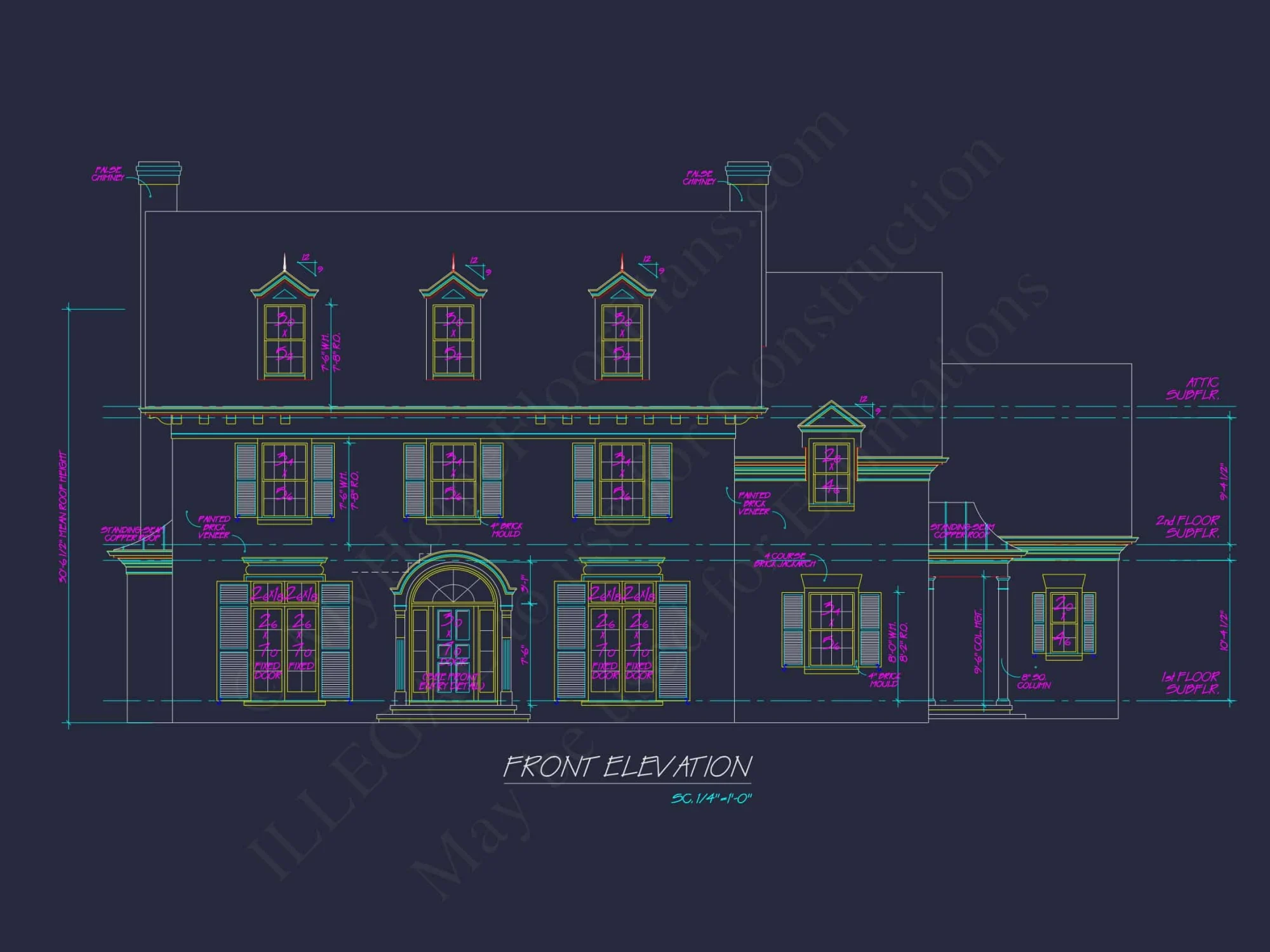 Classic Georgian house Plan: Detailed Floor Plan & CAD Designs