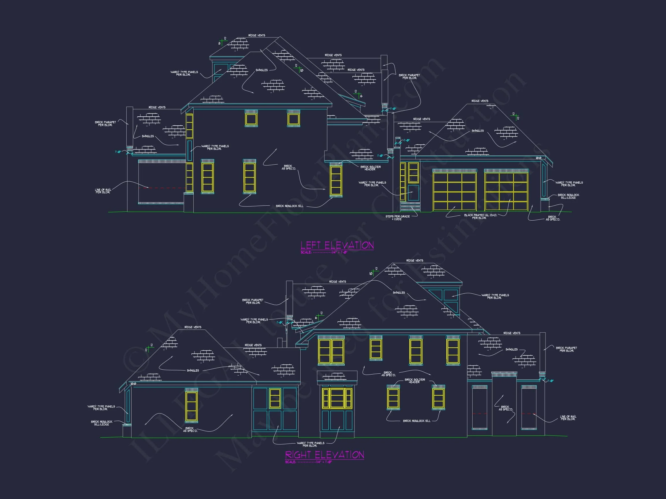 Luxury 3-Story Modern Floor Plan with 5 Bedrooms and CAD Designs