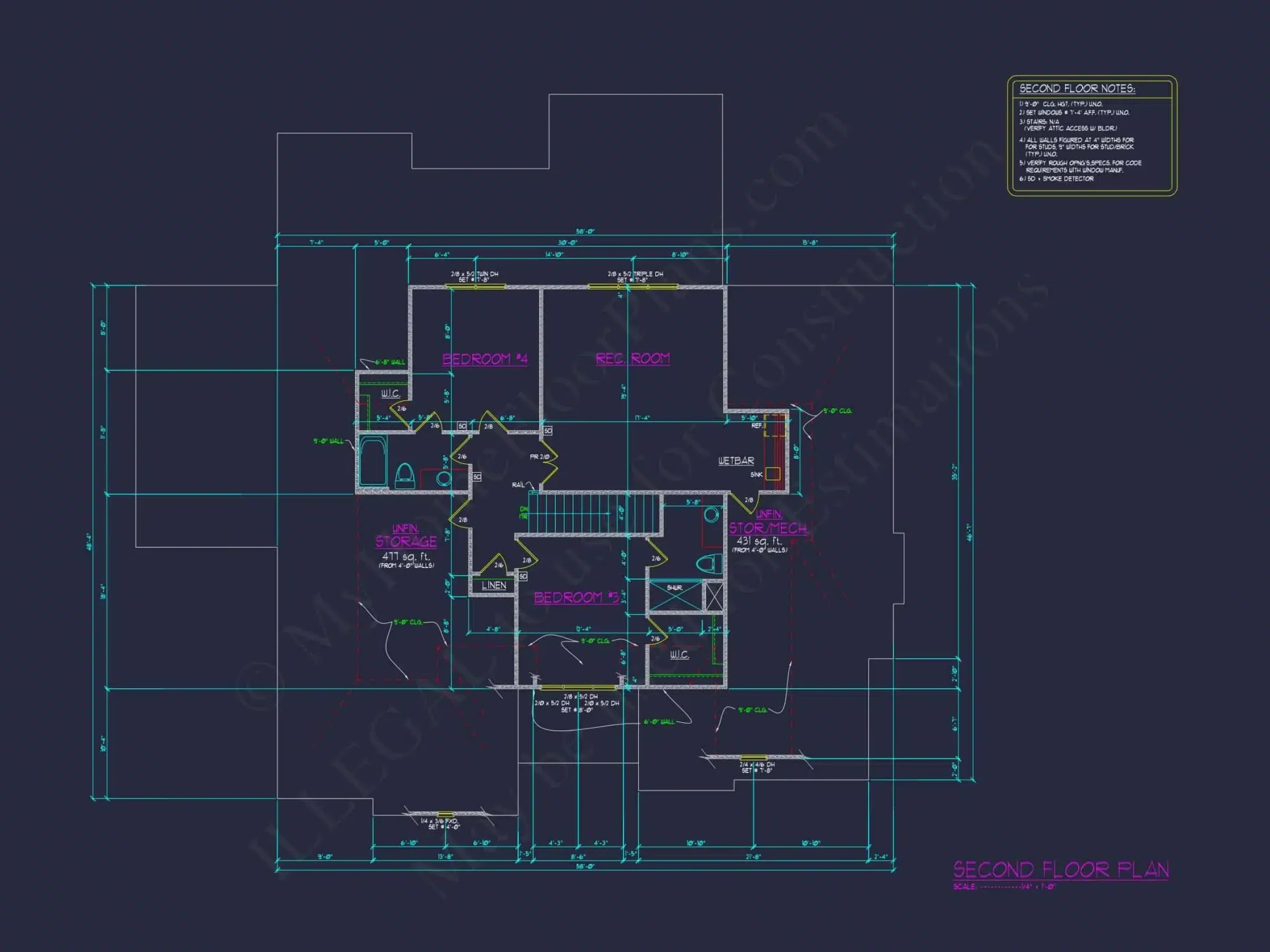 Modern house Floor Plan: CAD Designs with 4 Bedrooms