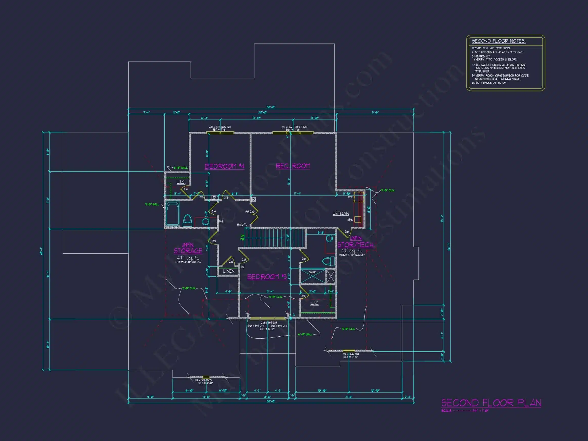 Modern house Floor Plan: CAD Designs with 4 Bedrooms