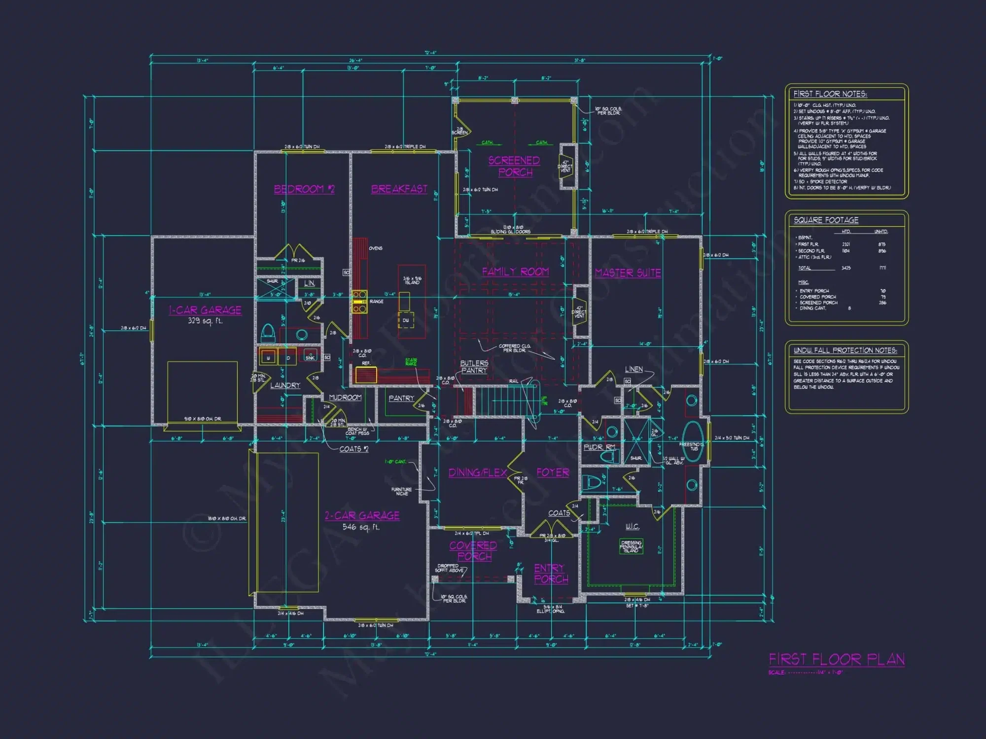 Modern house Floor Plan: CAD Designs with 4 Bedrooms