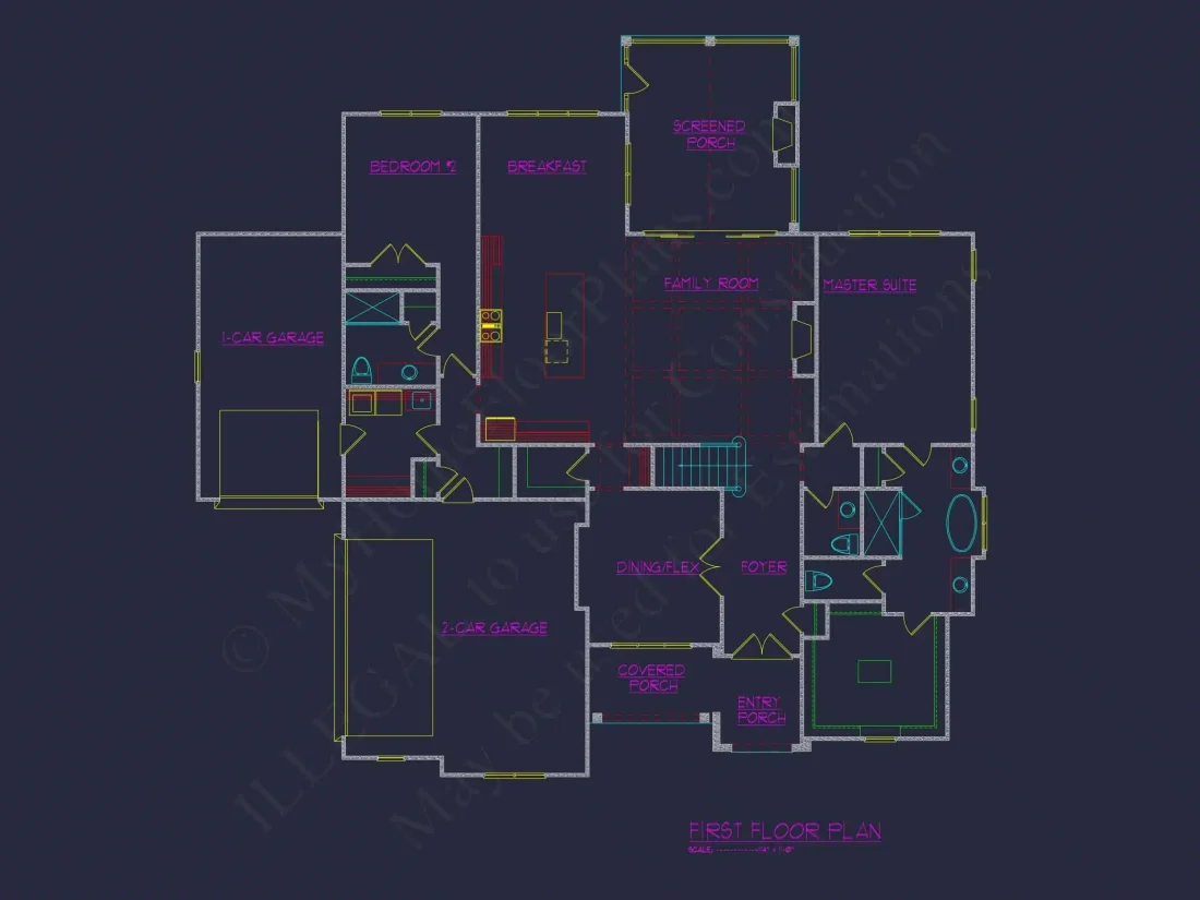 Modern house Floor Plan: CAD Designs with 4 Bedrooms