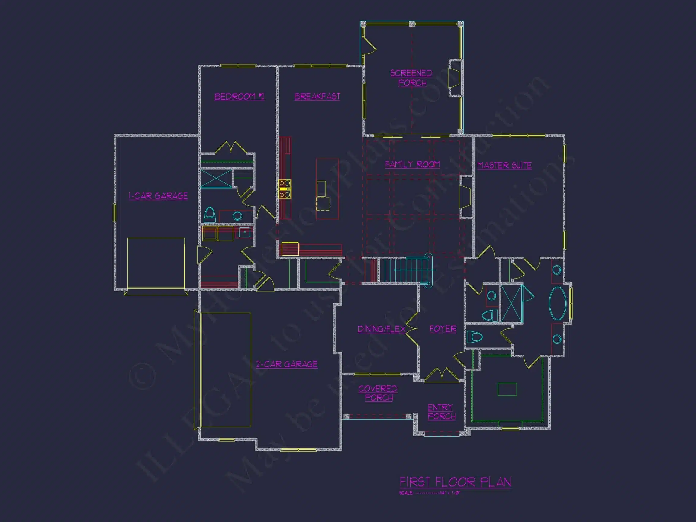 Modern house Floor Plan: CAD Designs with 4 Bedrooms
