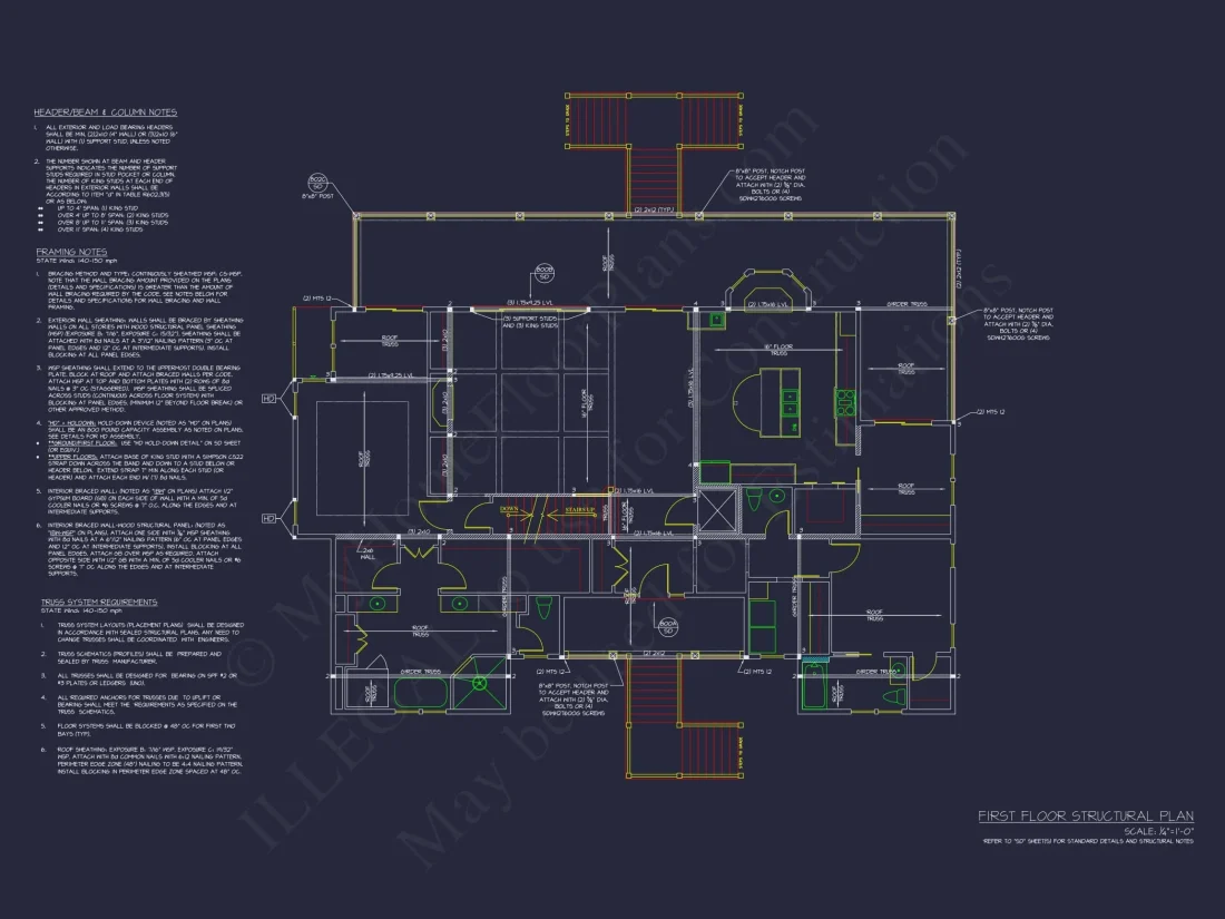 Craftsman house Floor Plan with 2-Story Designs and CAD Blueprint