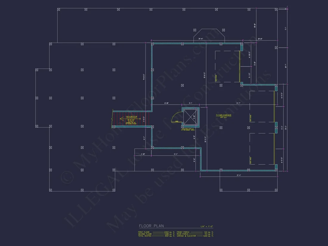 Craftsman house Floor Plan with 2-Story Designs and CAD Blueprint