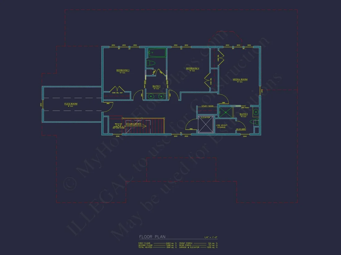 Craftsman house Floor Plan with 2-Story Designs and CAD Blueprint