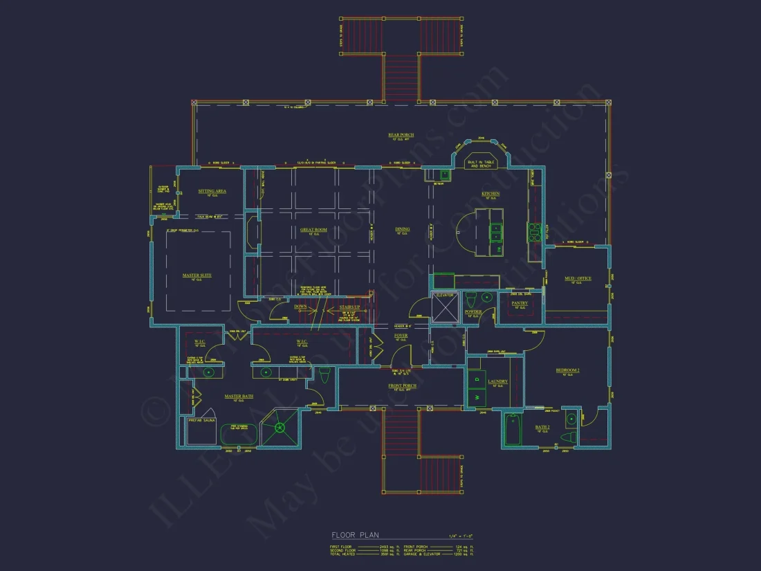 Craftsman house Floor Plan with 2-Story Designs and CAD Blueprint