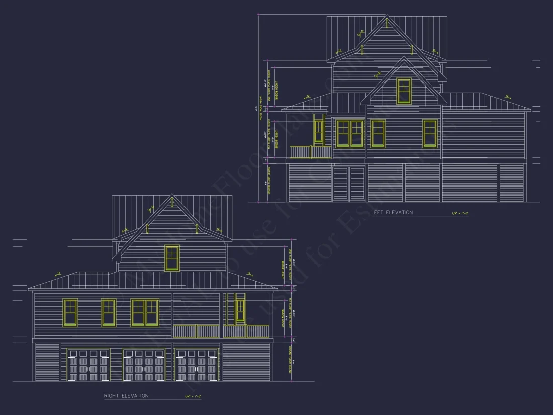Craftsman house Floor Plan with 2-Story Designs and CAD Blueprint
