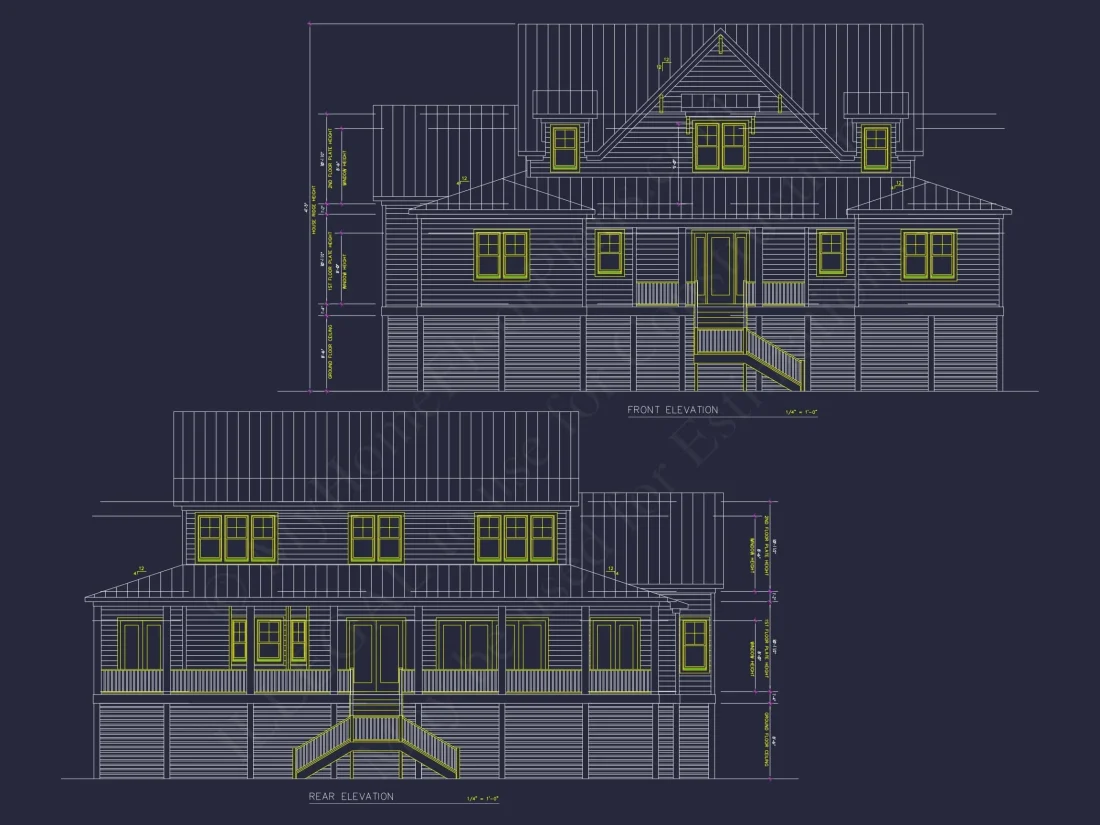 Craftsman house Floor Plan with 2-Story Designs and CAD Blueprint