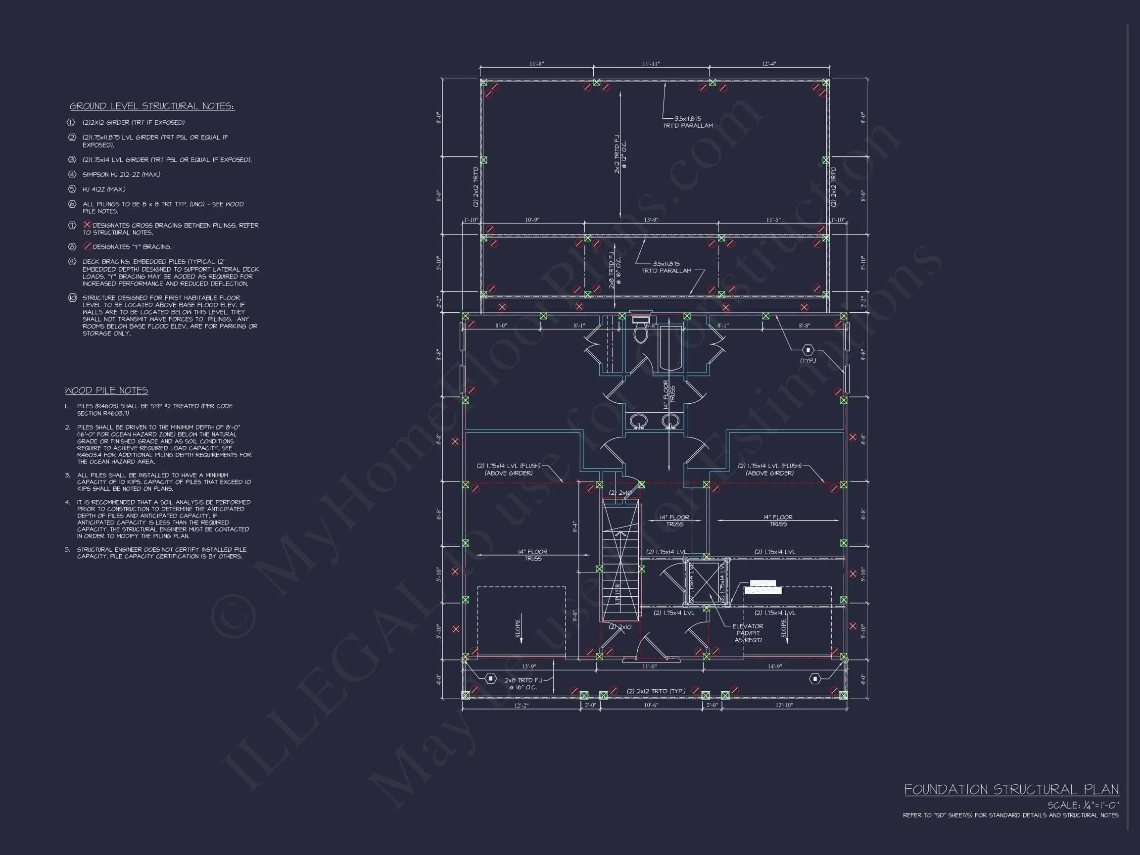 Stunning Coastal Beach house Plan with 3 Floors, 6 Beds, CAD