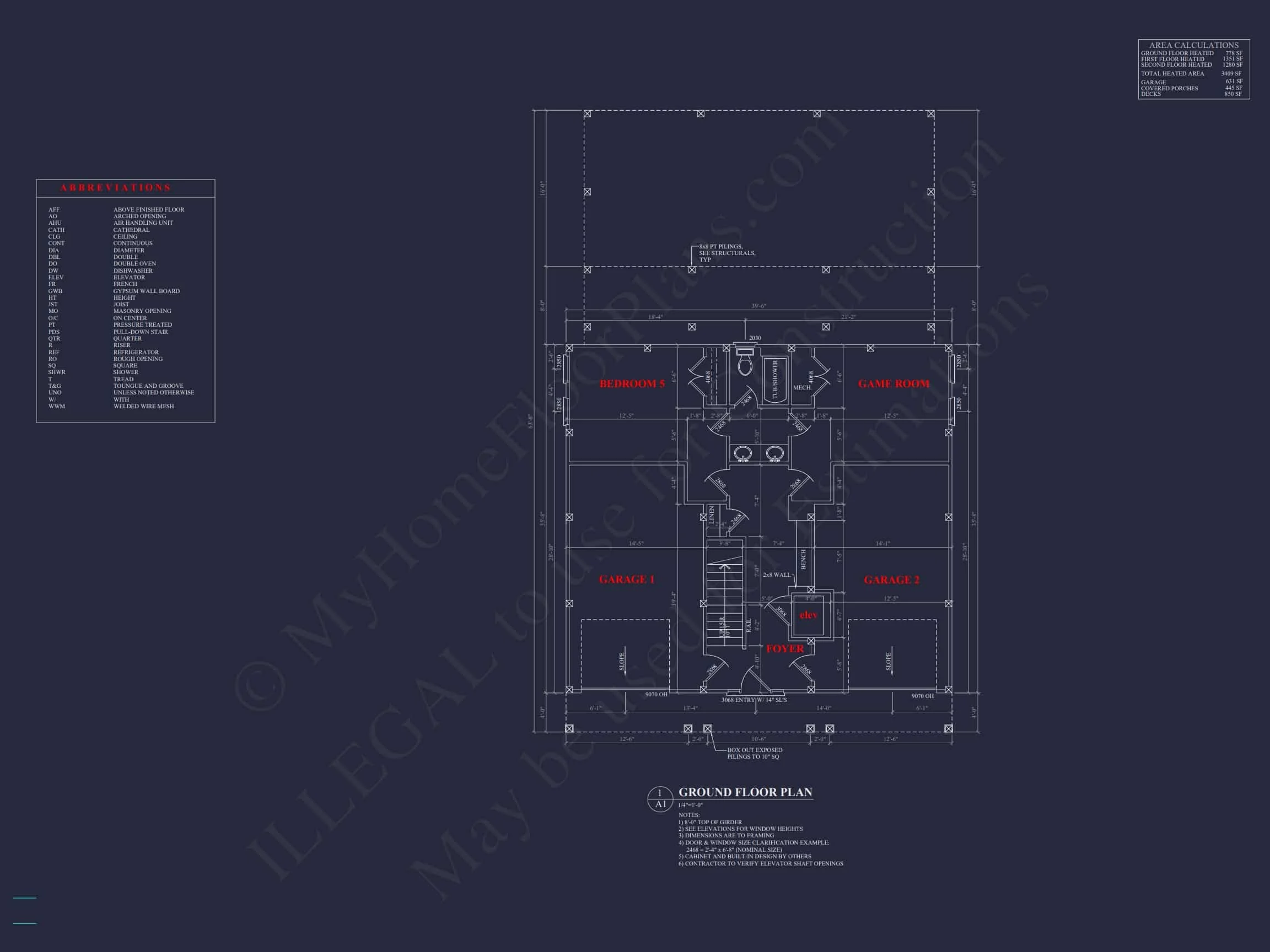 Stunning Coastal Beach house Plan with 3 Floors, 6 Beds, CAD