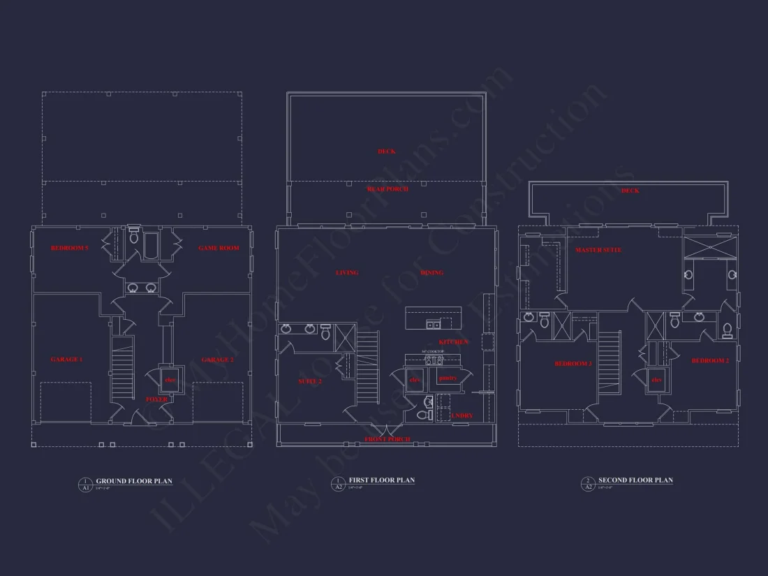 Stunning Coastal Beach house Plan with 3 Floors, 6 Beds, CAD