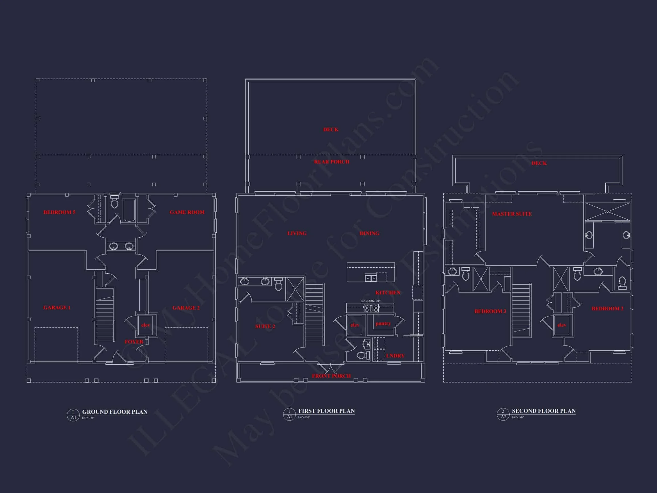 Stunning Coastal Beach house Plan with 3 Floors, 6 Beds, CAD
