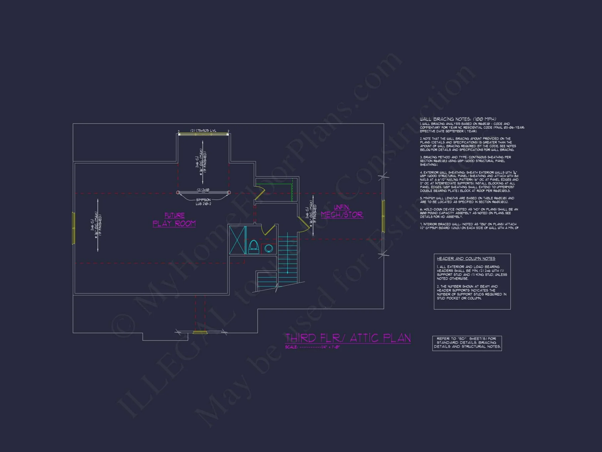Modern Craftsman house Plan with 3 Floors, CAD Designs