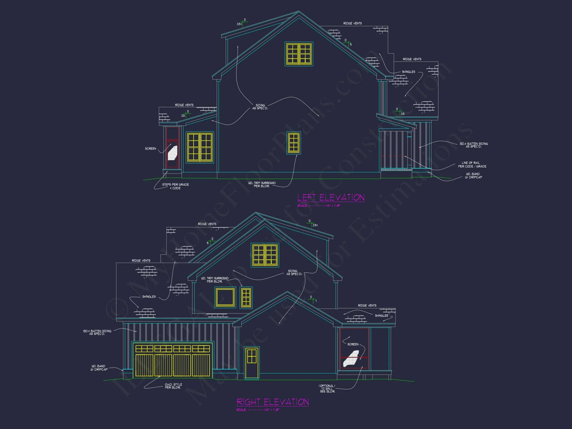 Modern Craftsman house Plan with 3 Floors, CAD Designs