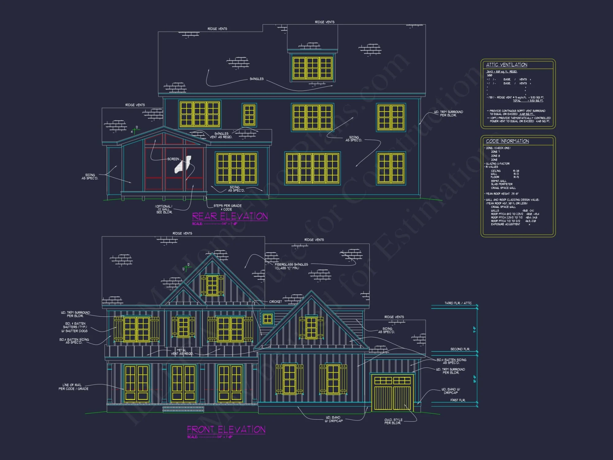 Modern Craftsman house Plan with 3 Floors, CAD Designs