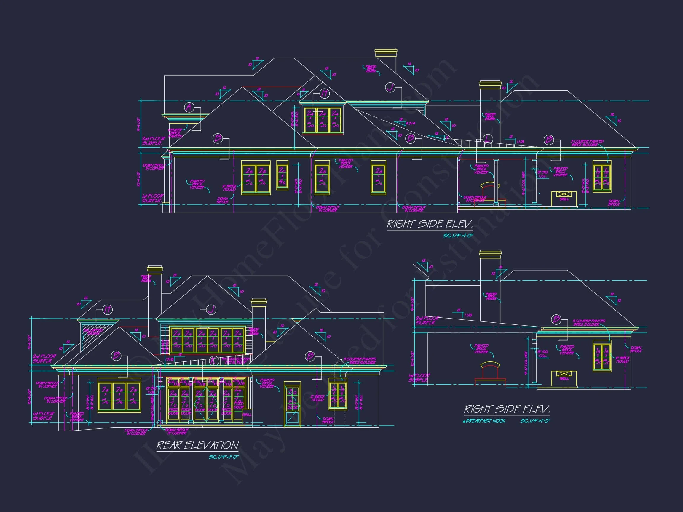 16-1774 HOUSE PLAN - 4-Bed, 5-Bath, 3,997 SF Colonial Revival House Plan 12 Modern Southern house Plan with Detailed Floor Designs in CAD
