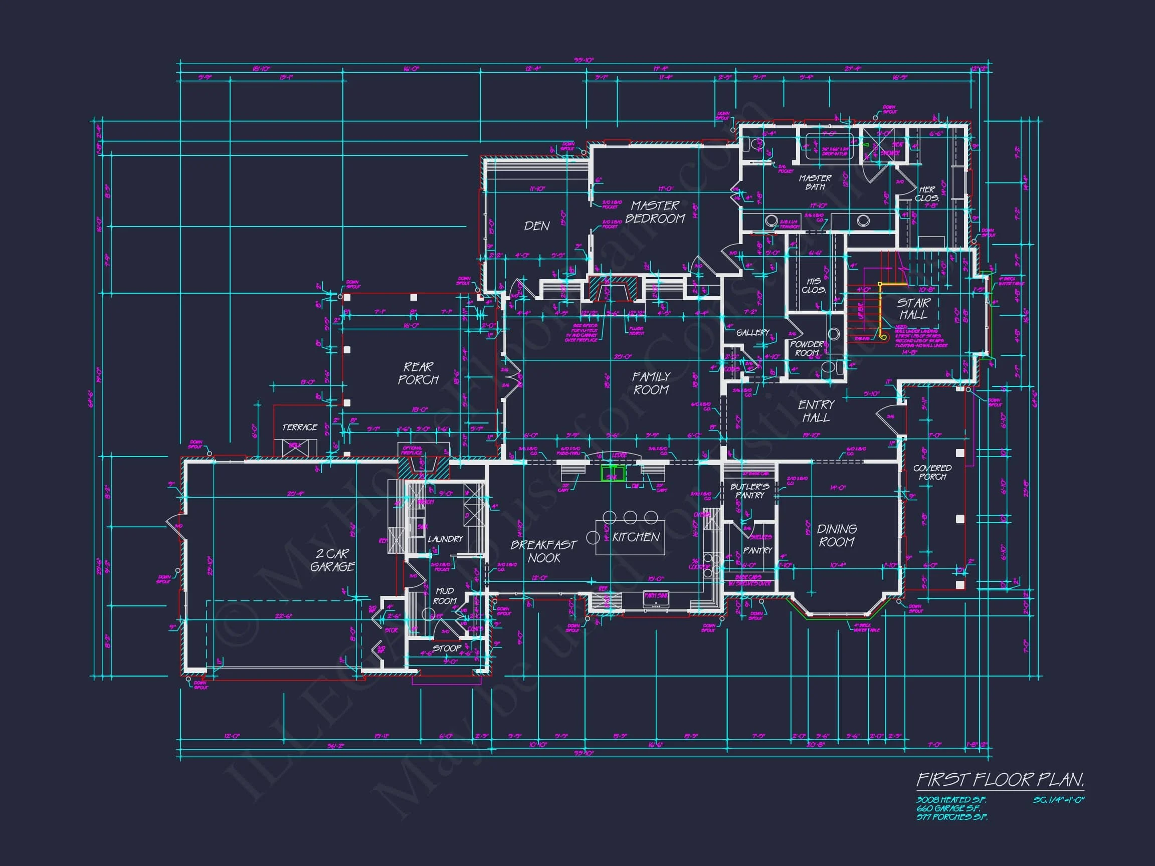 16-1774 HOUSE PLAN - 4-Bed, 5-Bath, 3,997 SF Colonial Revival House Plan 13 Modern Southern house Plan with Detailed Floor Designs in CAD