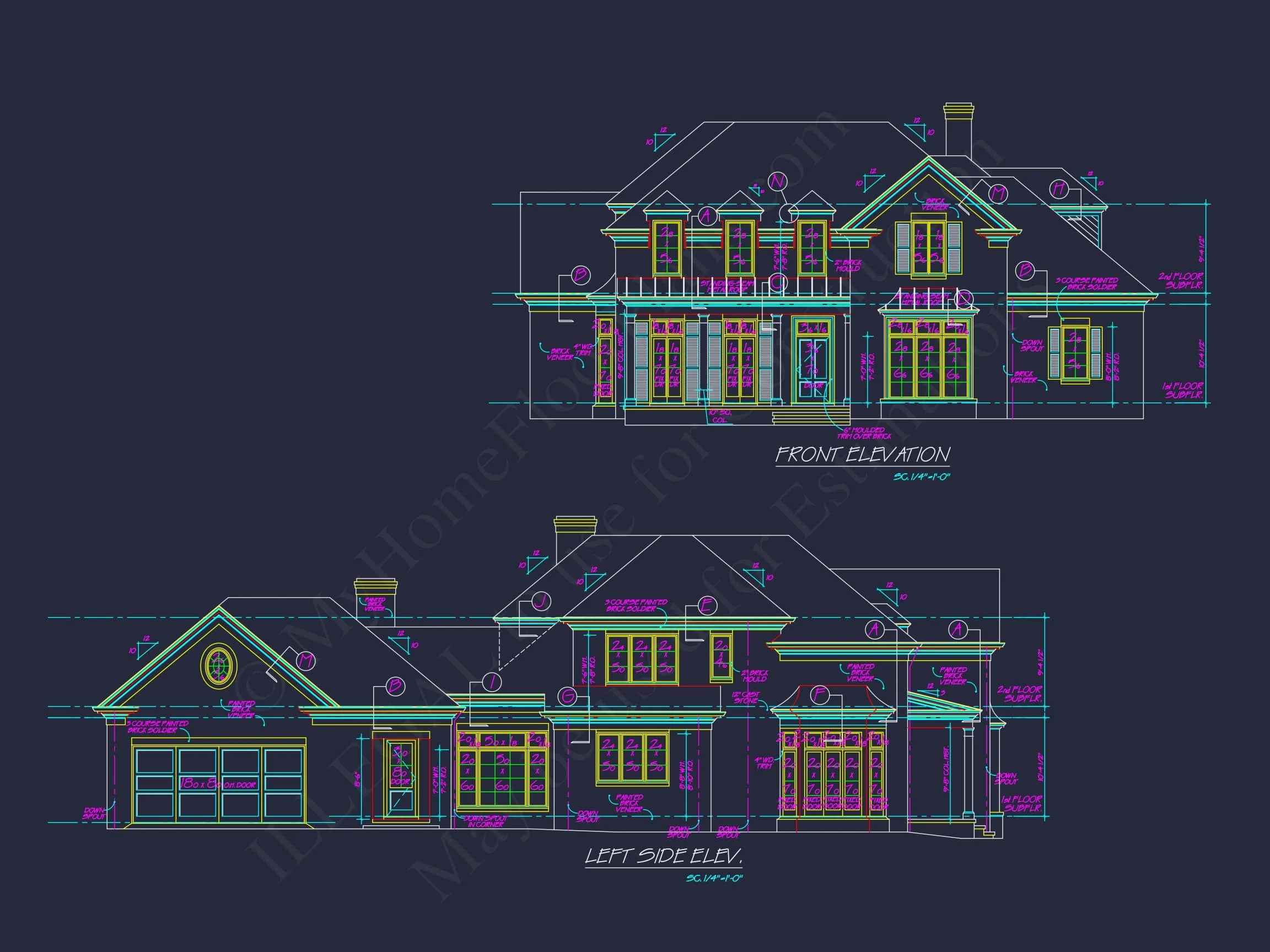 16-1774 HOUSE PLAN - 4-Bed, 5-Bath, 3,997 SF Colonial Revival House Plan 11 Modern Southern house Plan with Detailed Floor Designs in CAD