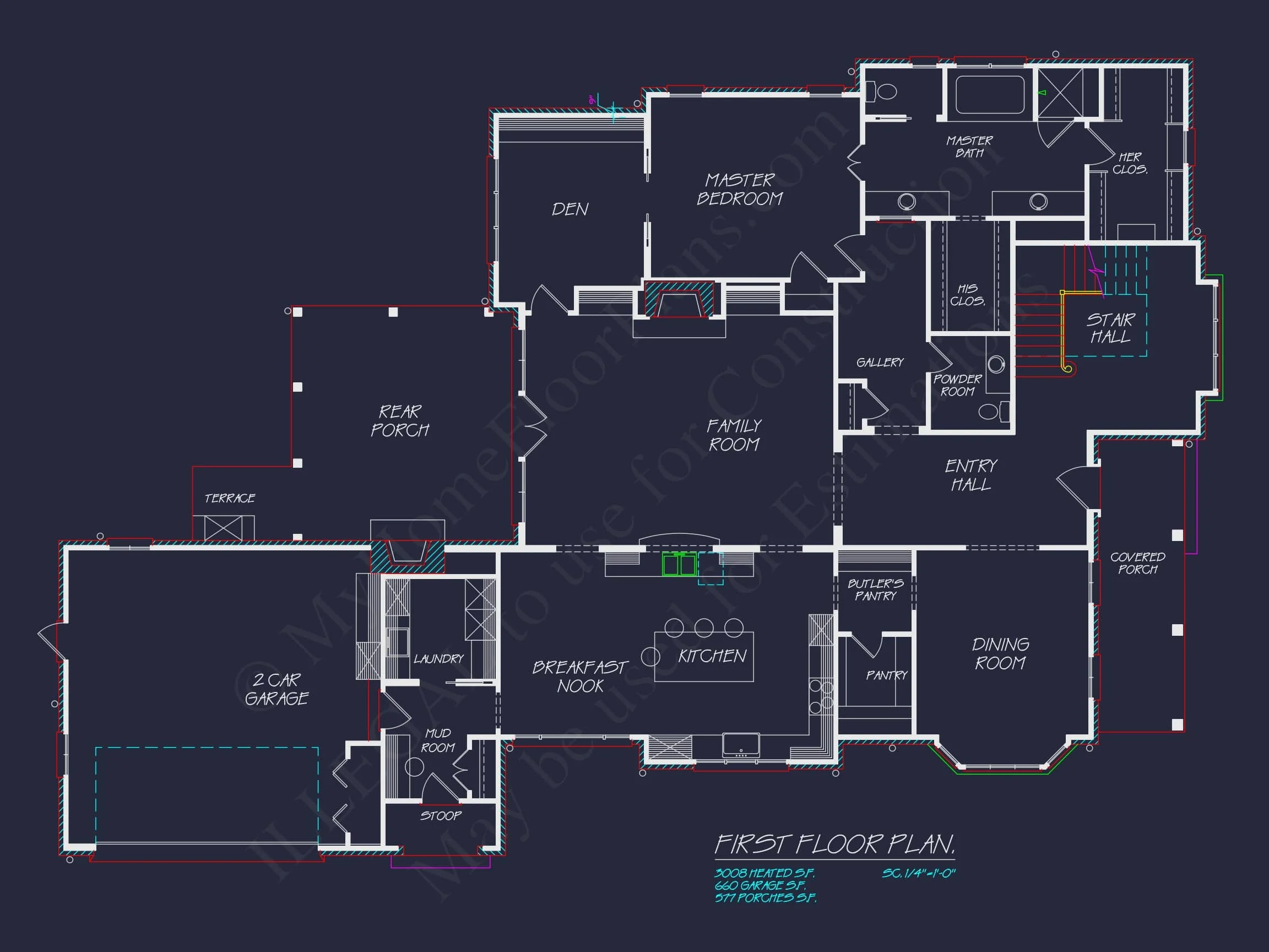 16-1774 HOUSE PLAN - 4-Bed, 5-Bath, 3,997 SF Colonial Revival House Plan 9 Modern Southern house Plan with Detailed Floor Designs in CAD