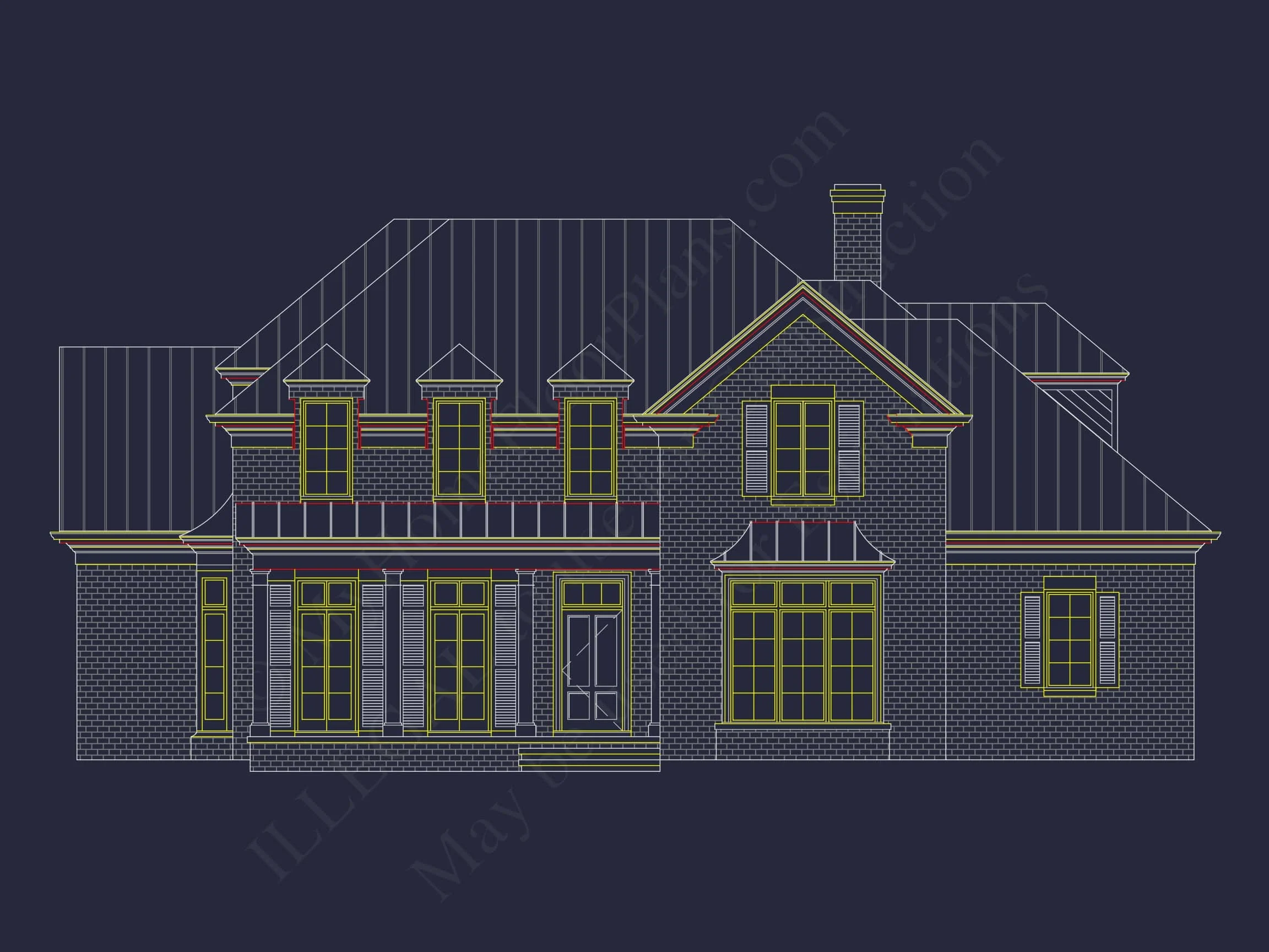 16-1774 HOUSE PLAN - 4-Bed, 5-Bath, 3,997 SF Colonial Revival House Plan 4 Modern Southern house Plan with Detailed Floor Designs in CAD