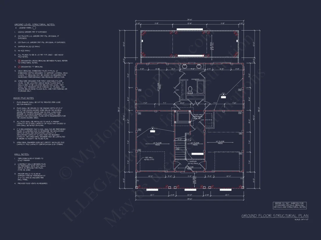 Modern Beach house Floor Plan with CAD Blueprint Designs