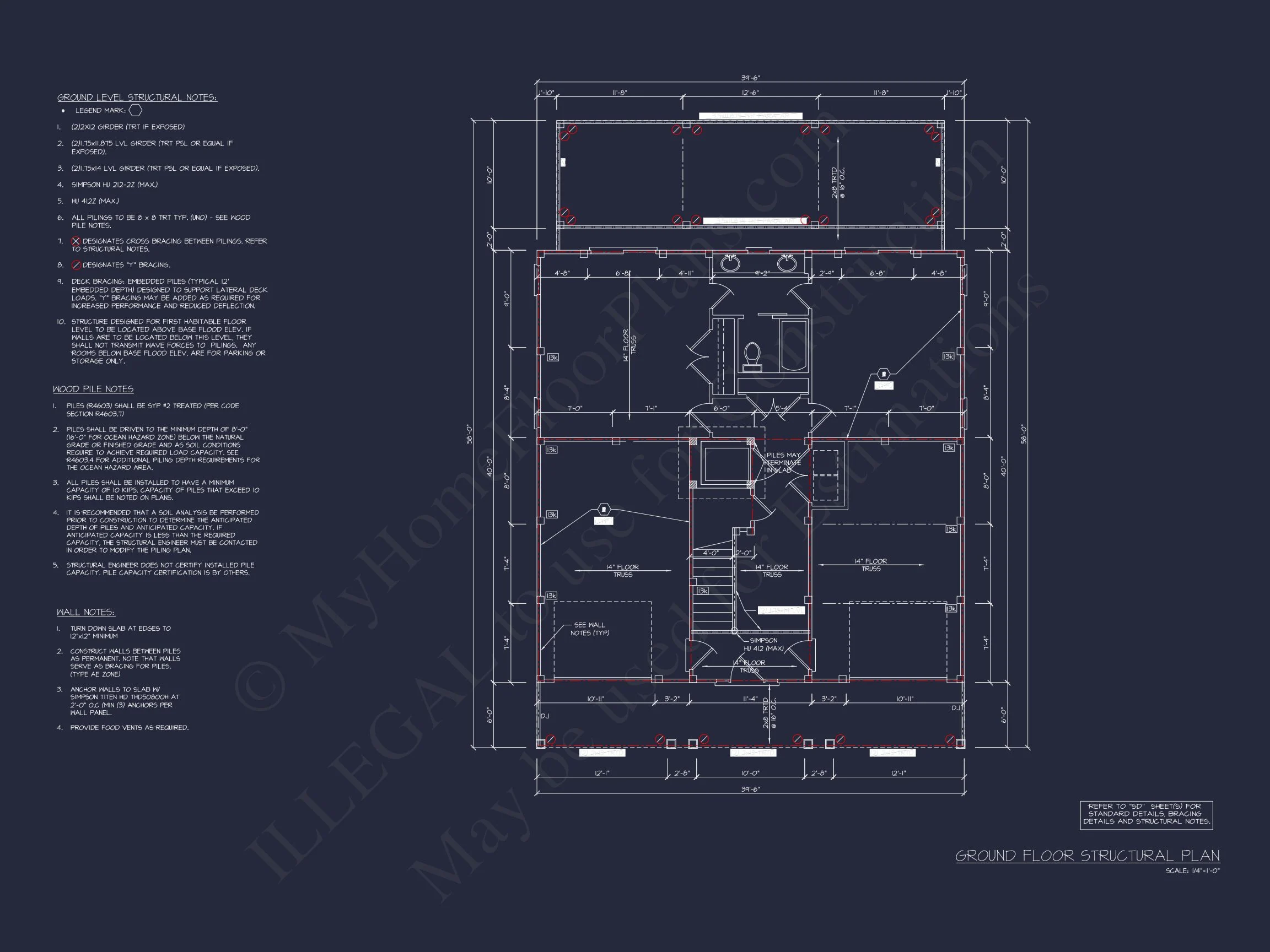 Modern Beach house Floor Plan with CAD Blueprint Designs