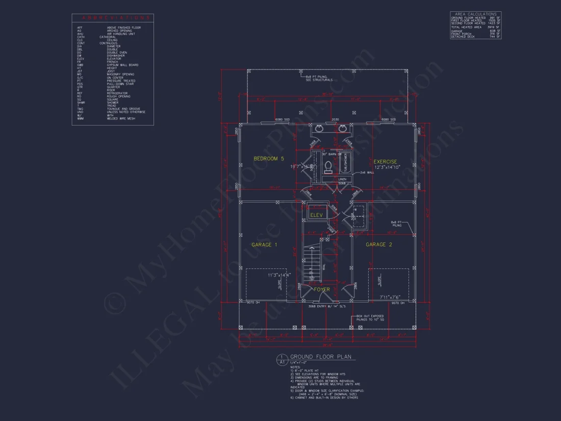 Modern Beach house Floor Plan with CAD Blueprint Designs