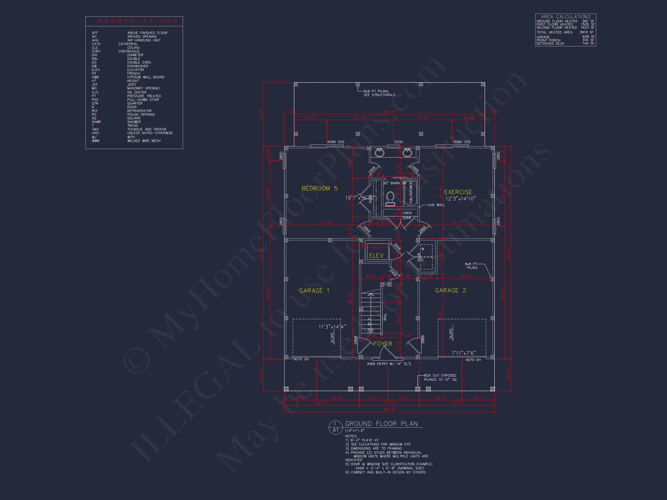 Modern Beach house Floor Plan with CAD Blueprint Designs