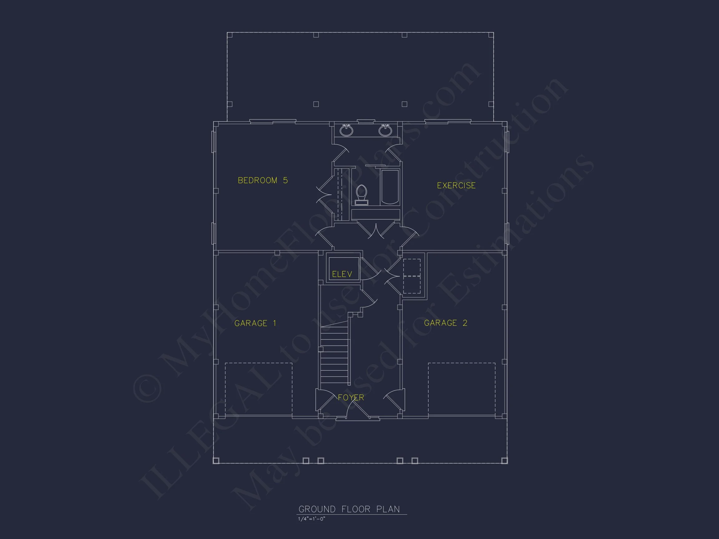 Modern Beach house Floor Plan with CAD Blueprint Designs