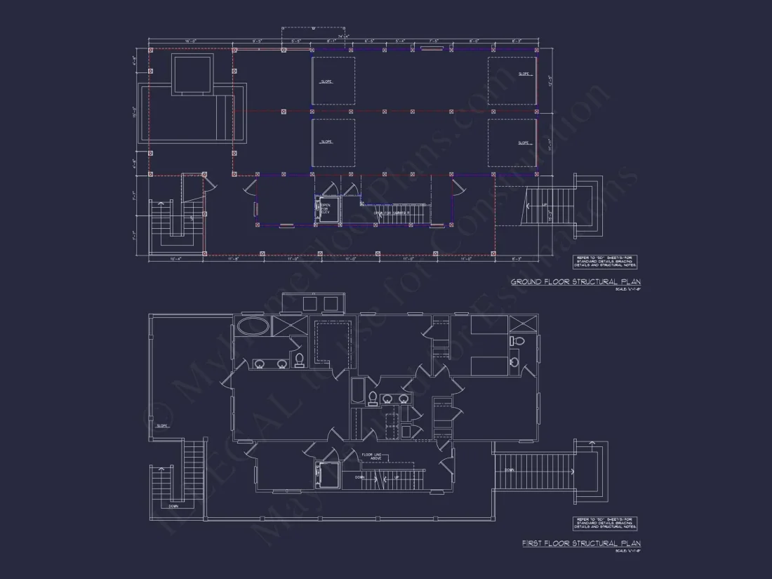 Beach house Floor Plan with CAD, 5 Bedrooms, and 2 Levels