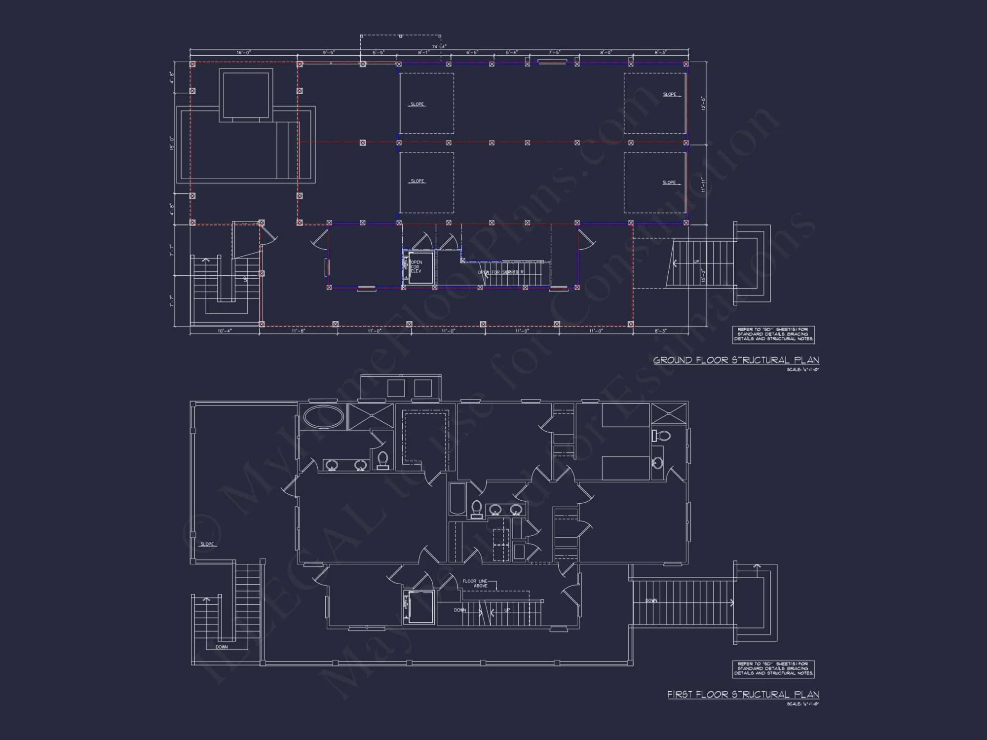 Beach house Floor Plan with CAD, 5 Bedrooms, and 2 Levels
