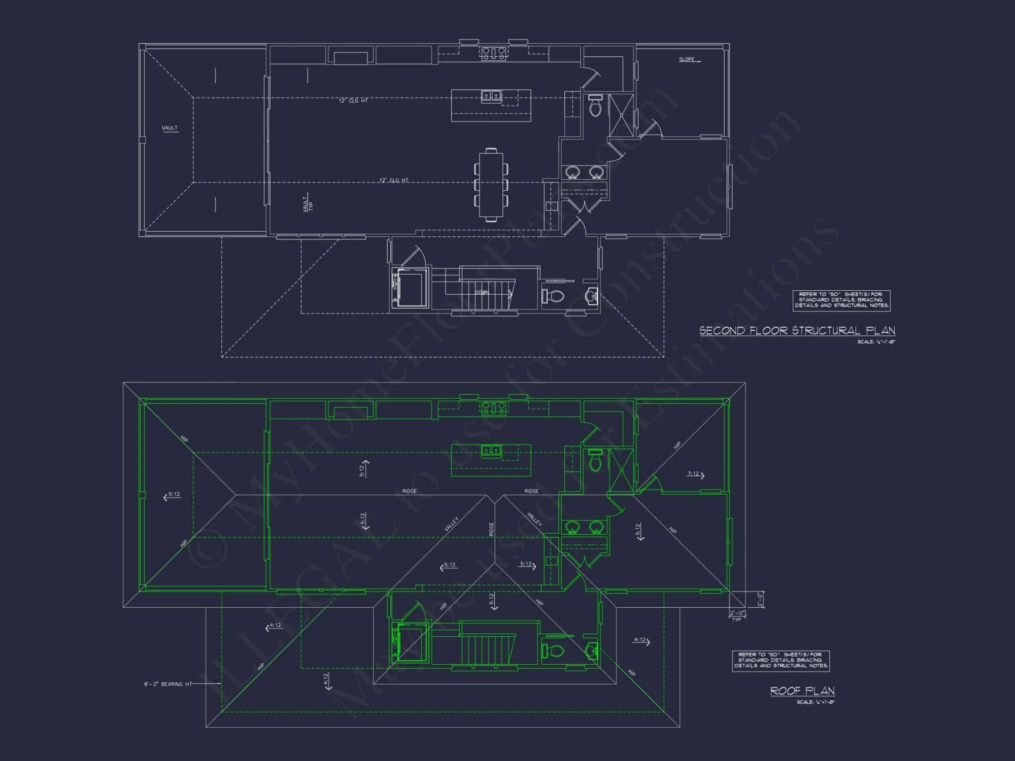 Beach house Floor Plan with CAD, 5 Bedrooms, and 2 Levels