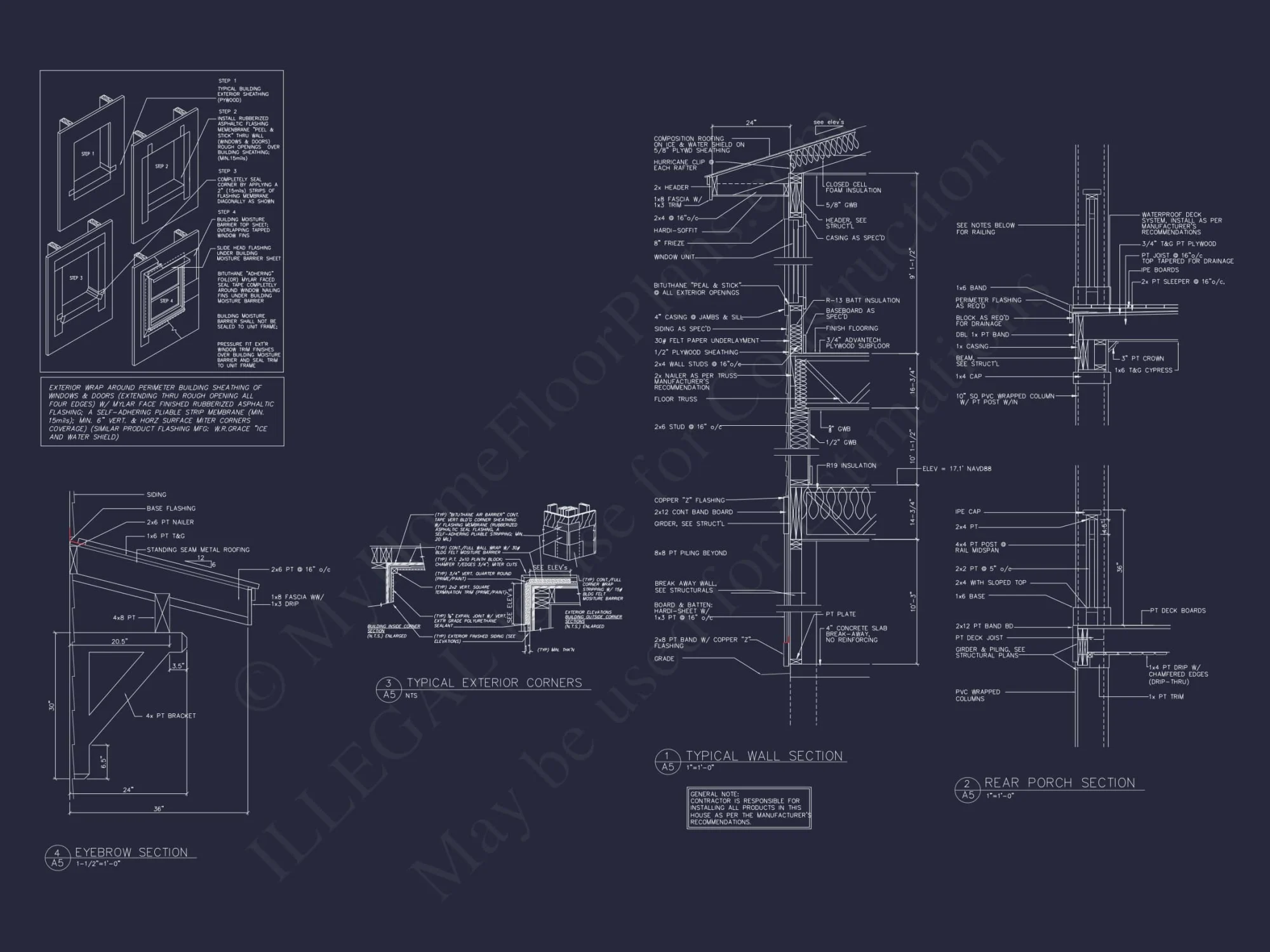 Beach house Floor Plan with CAD, 5 Bedrooms, and 2 Levels
