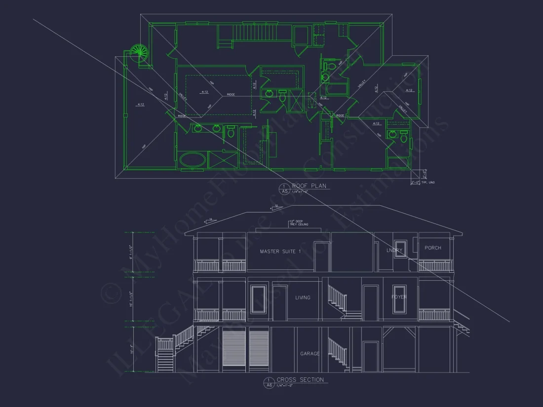 Beach house Floor Plan with CAD, 5 Bedrooms, and 2 Levels