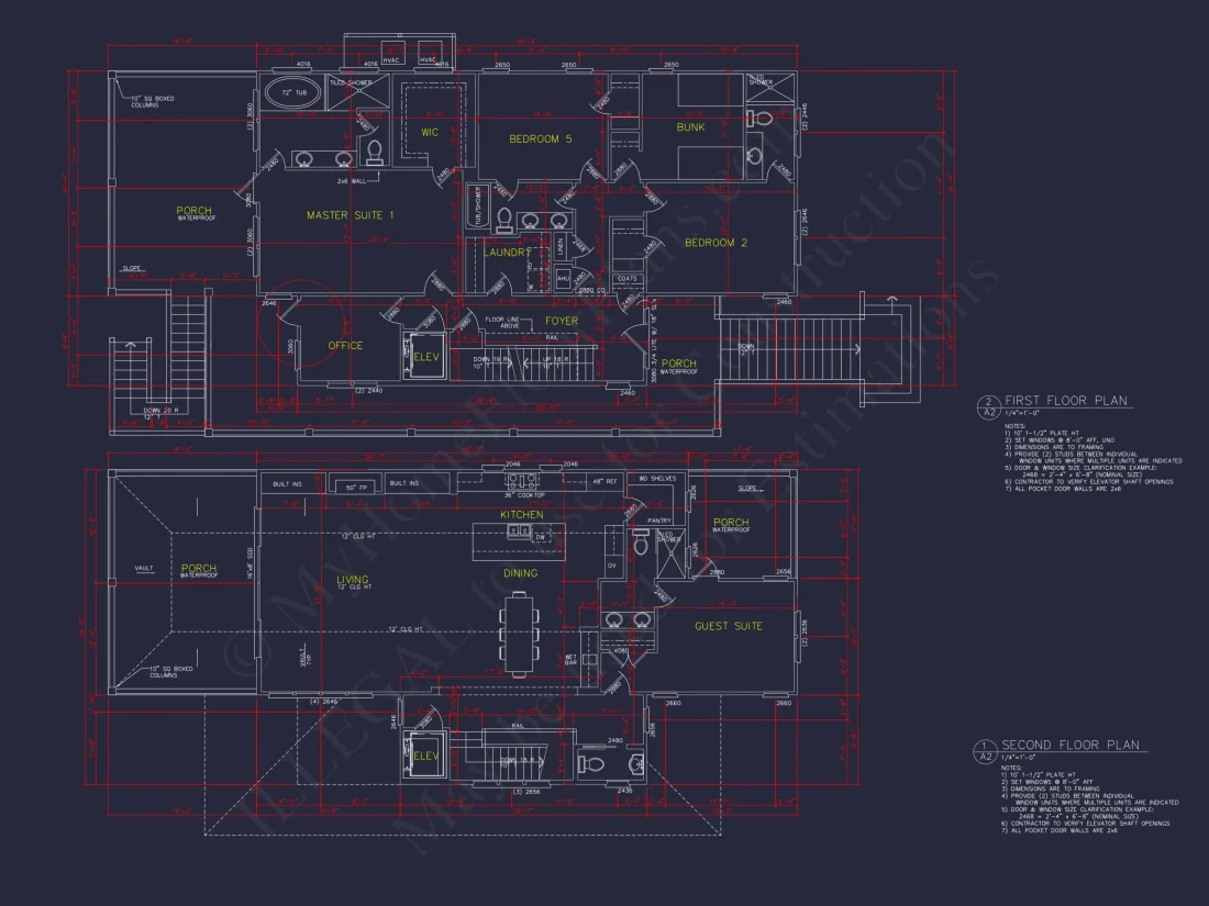 Beach house Floor Plan with CAD, 5 Bedrooms, and 2 Levels
