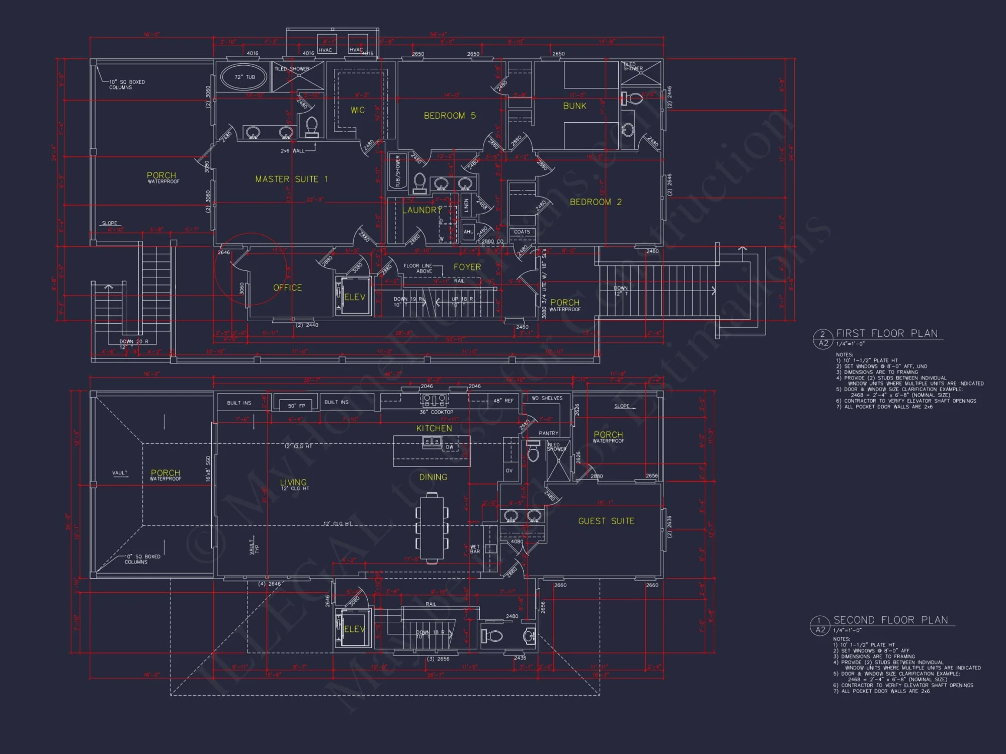 Beach house Floor Plan with CAD, 5 Bedrooms, and 2 Levels