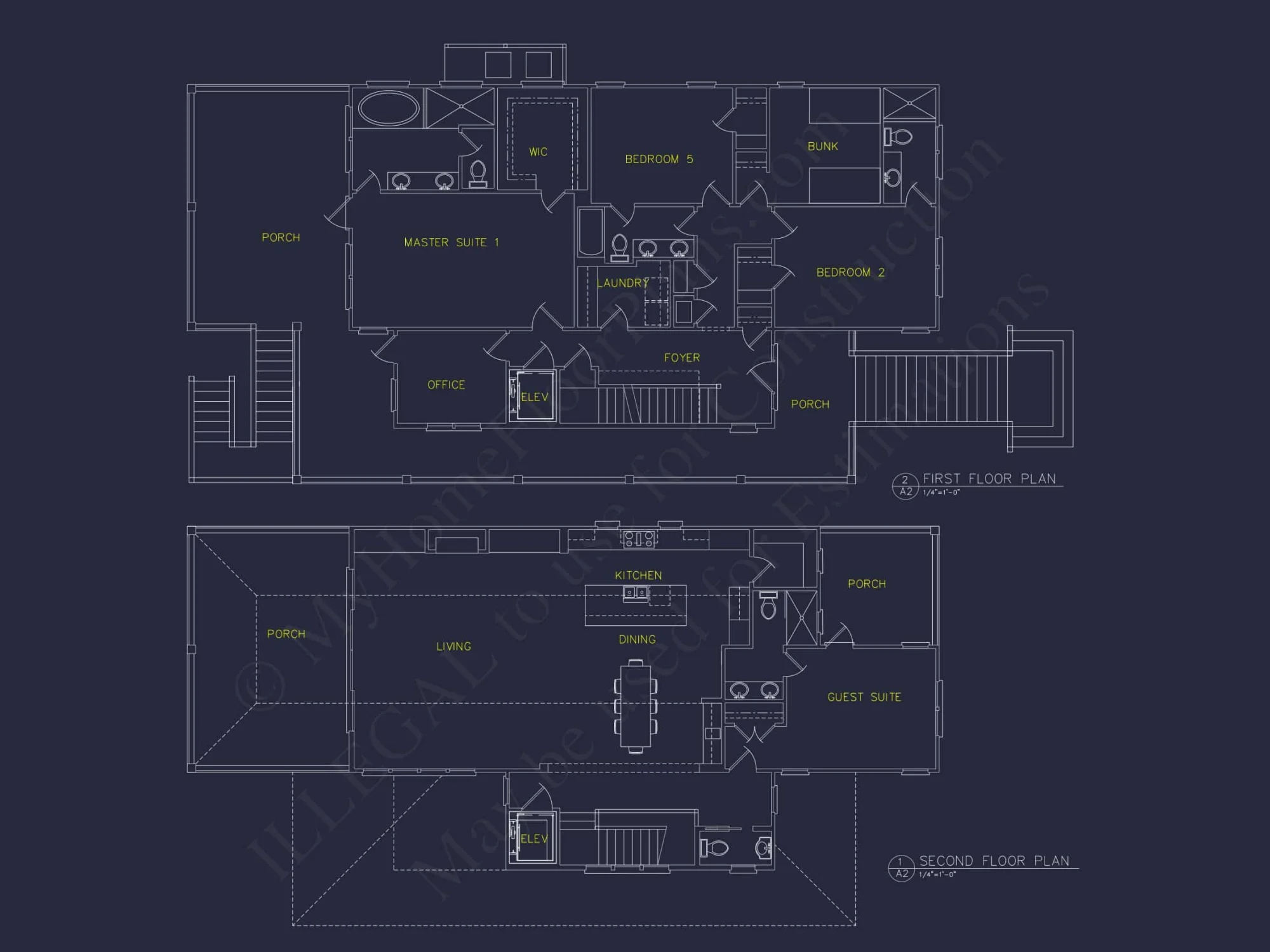 Beach house Floor Plan with CAD, 5 Bedrooms, and 2 Levels